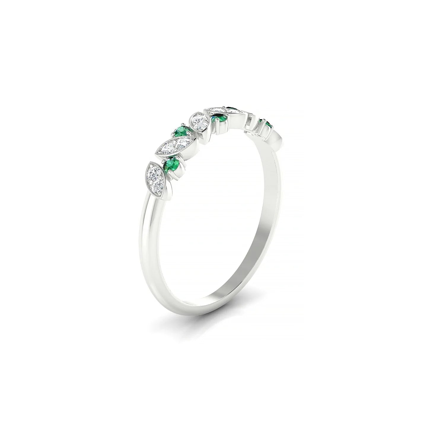 Veil | 18k White Gold 1.5 mm Round Emerald Ring