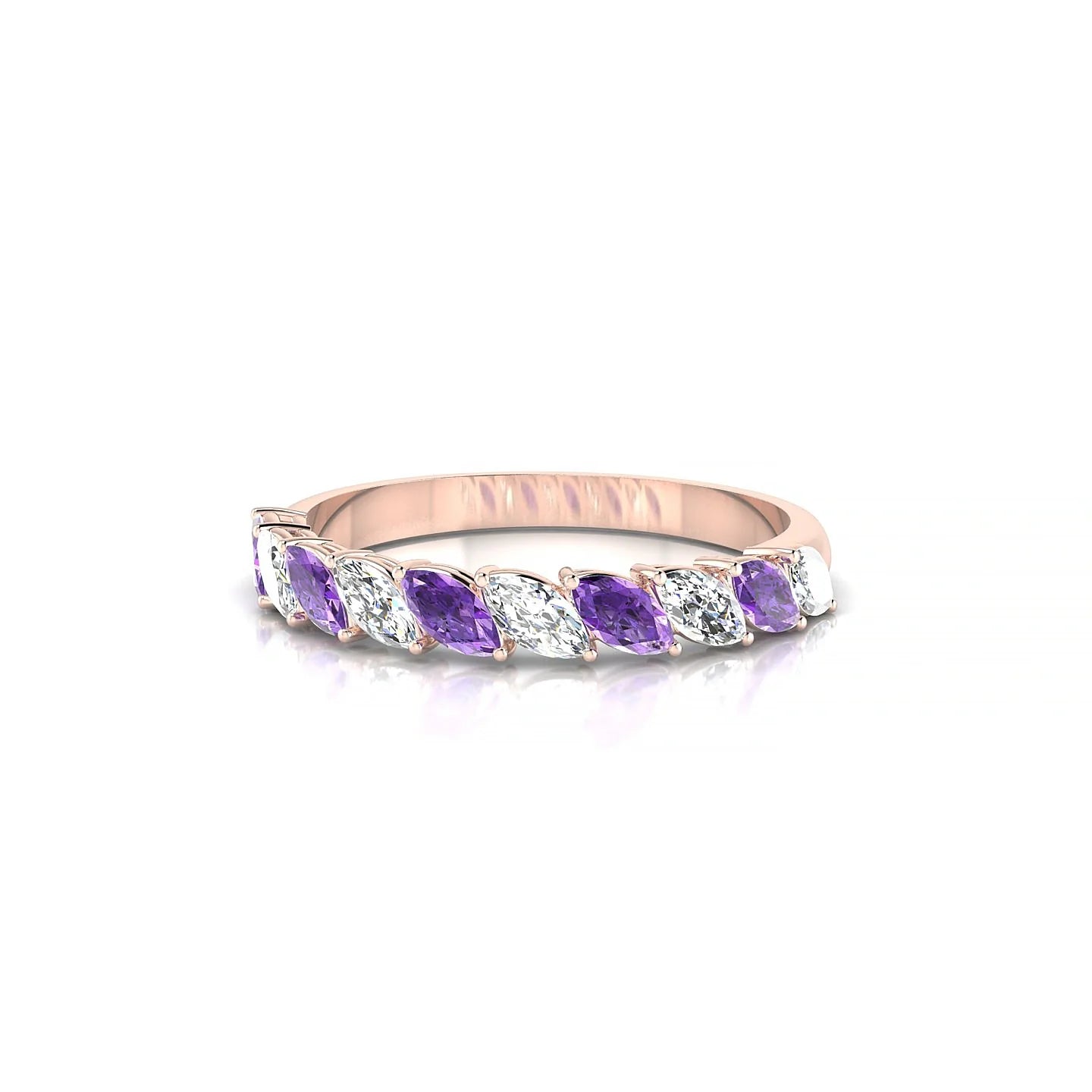 Virtue | 18k Rose Gold 4 x 2 mm Marquise Amethyst & Diamond Ring
