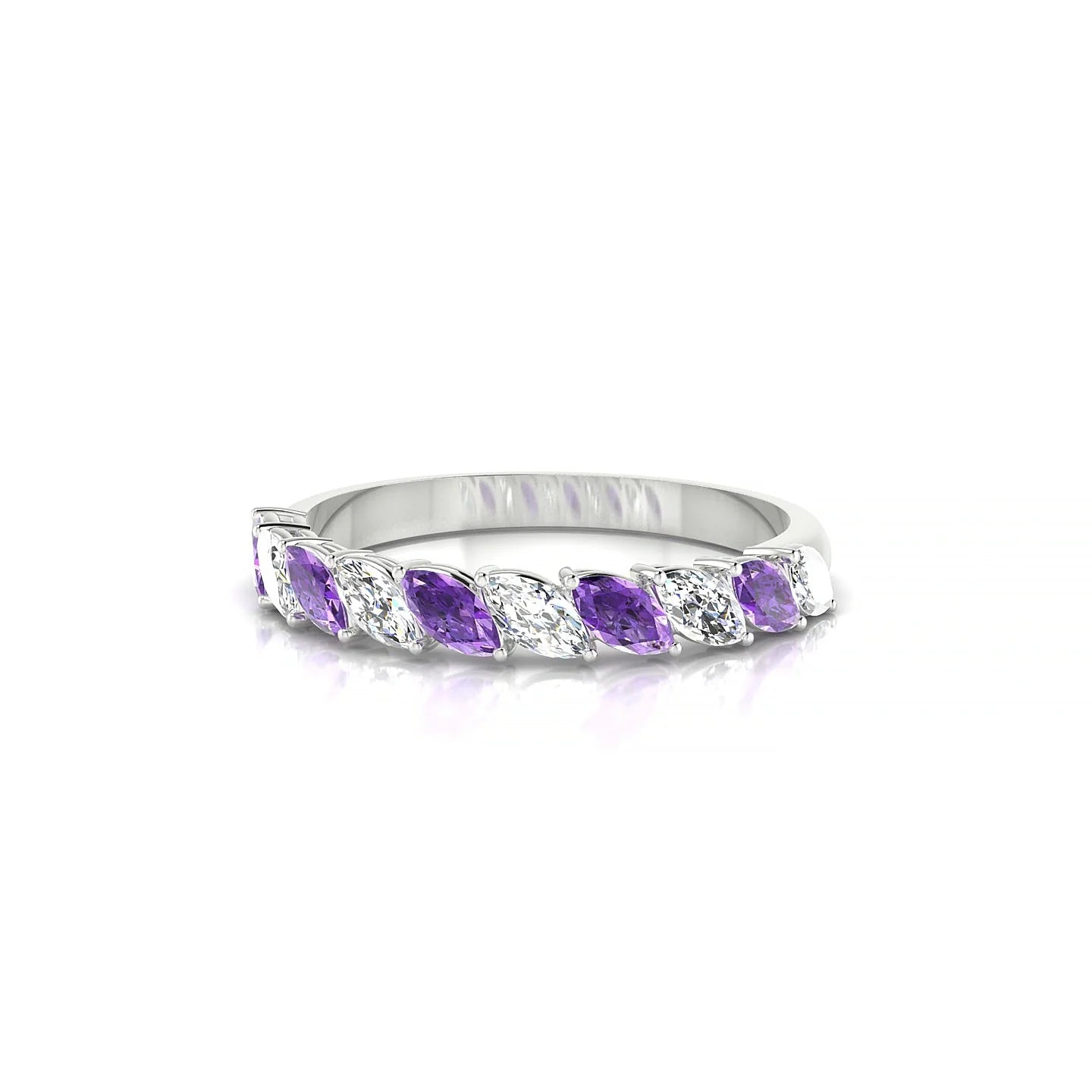 Virtue | 18k White Gold 4 x 2 mm Marquise Amethyst & Diamond Ring