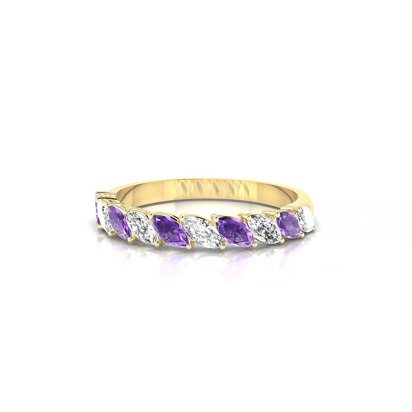 Virtue | 18k Yellow Gold 4 x 2 mm Marquise Amethyst & Diamond Ring