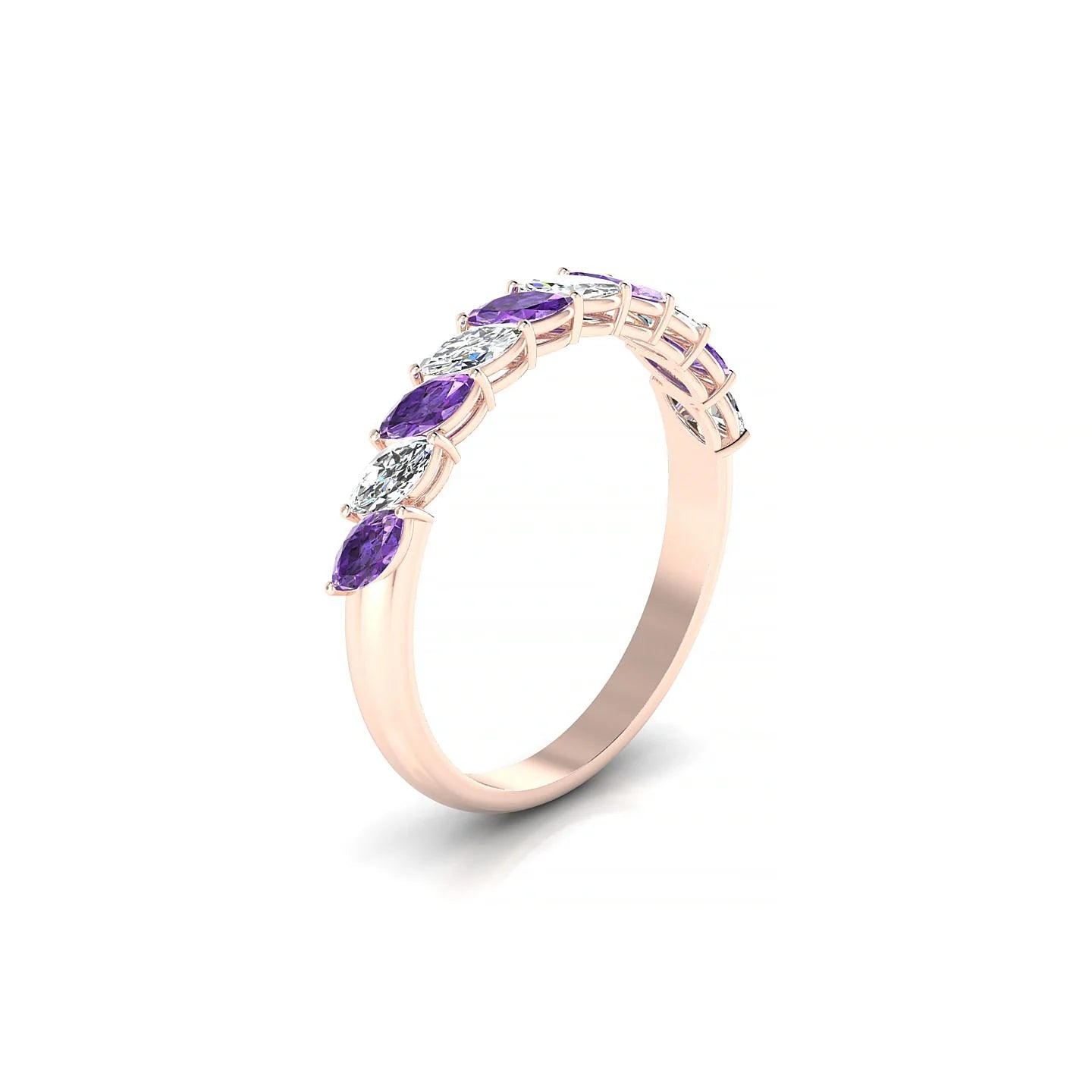 Virtue | 18k Rose Gold 4 x 2 mm Marquise Amethyst & Diamond Ring