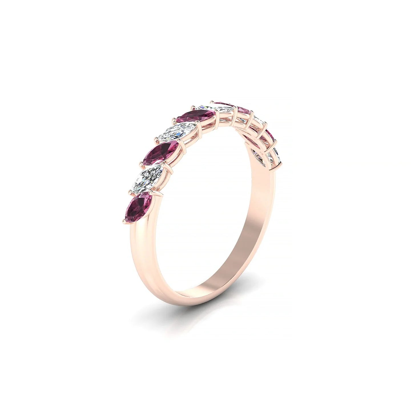 Virtue | 18k Rose Gold 4 x 2 mm Marquise Rhodolite & Diamond Ring