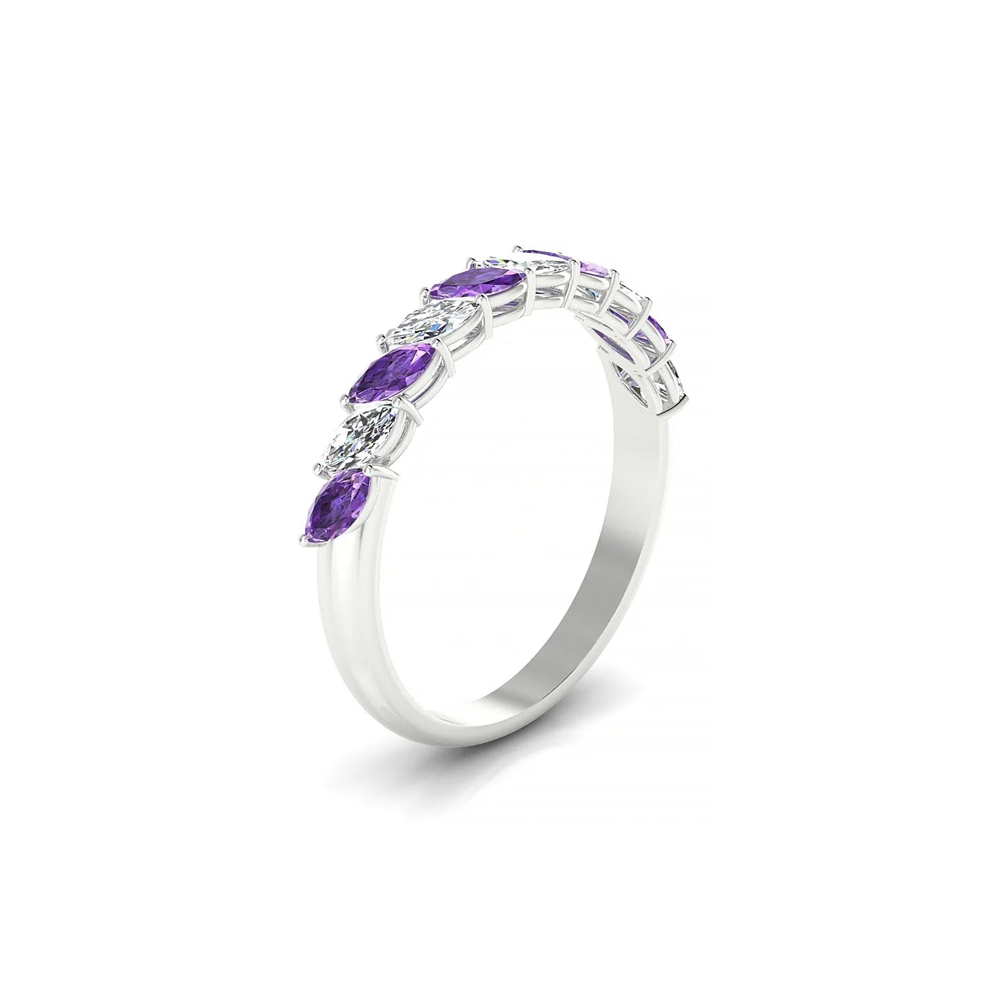 Virtue | 18k White Gold 4 x 2 mm Marquise Amethyst & Diamond Ring