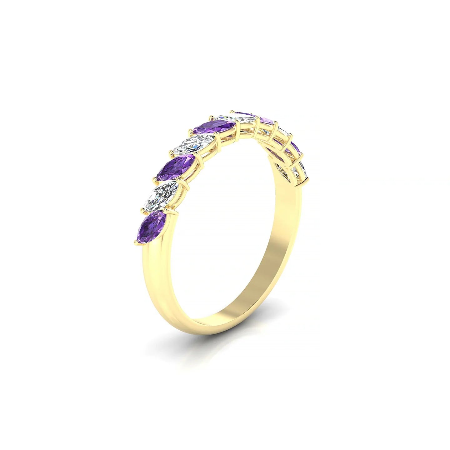 Virtue | 18k Yellow Gold 4 x 2 mm Marquise Amethyst & Diamond Ring