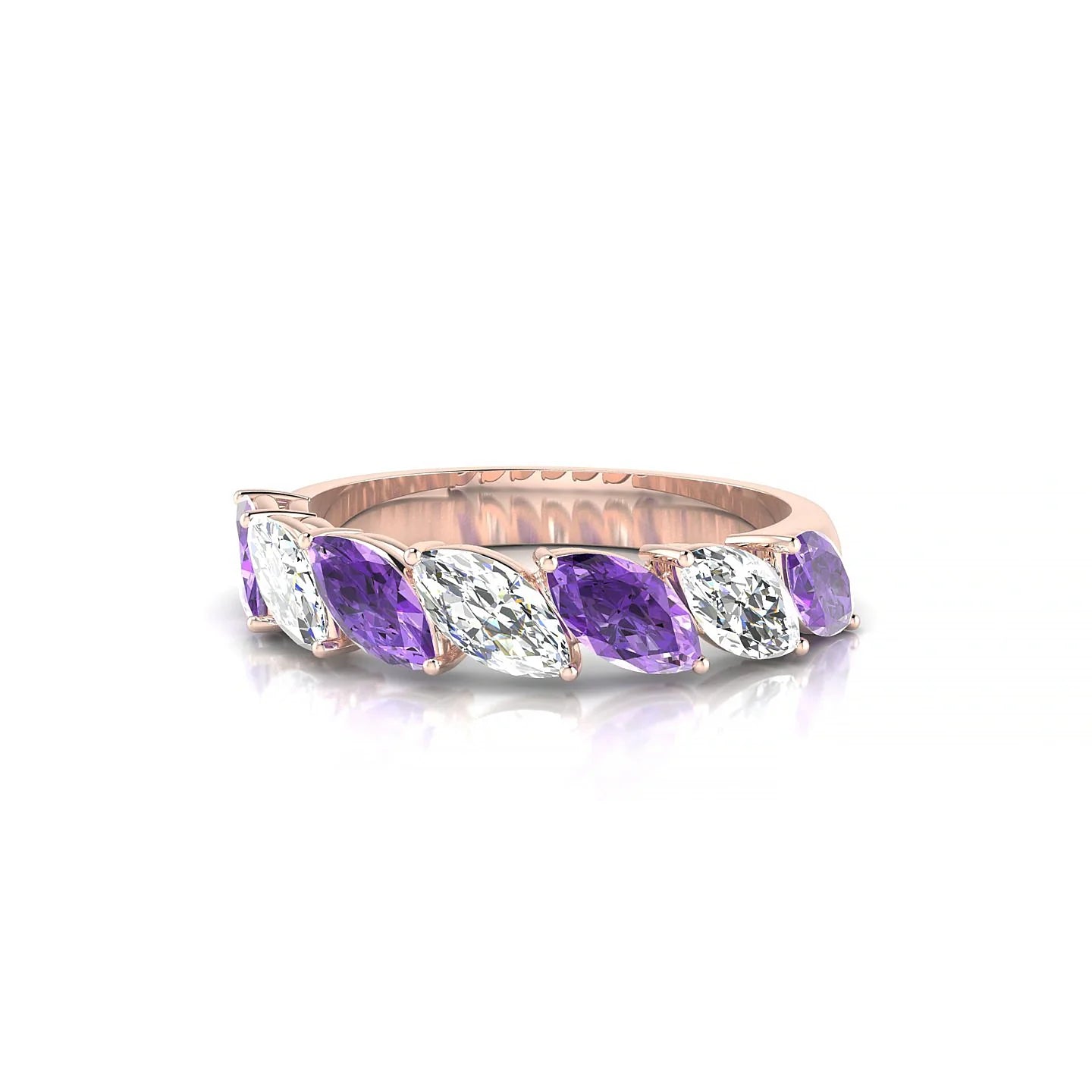 Virtue | 18k Rose Gold 6 x 3 mm Marquise Amethyst & Diamond Ring