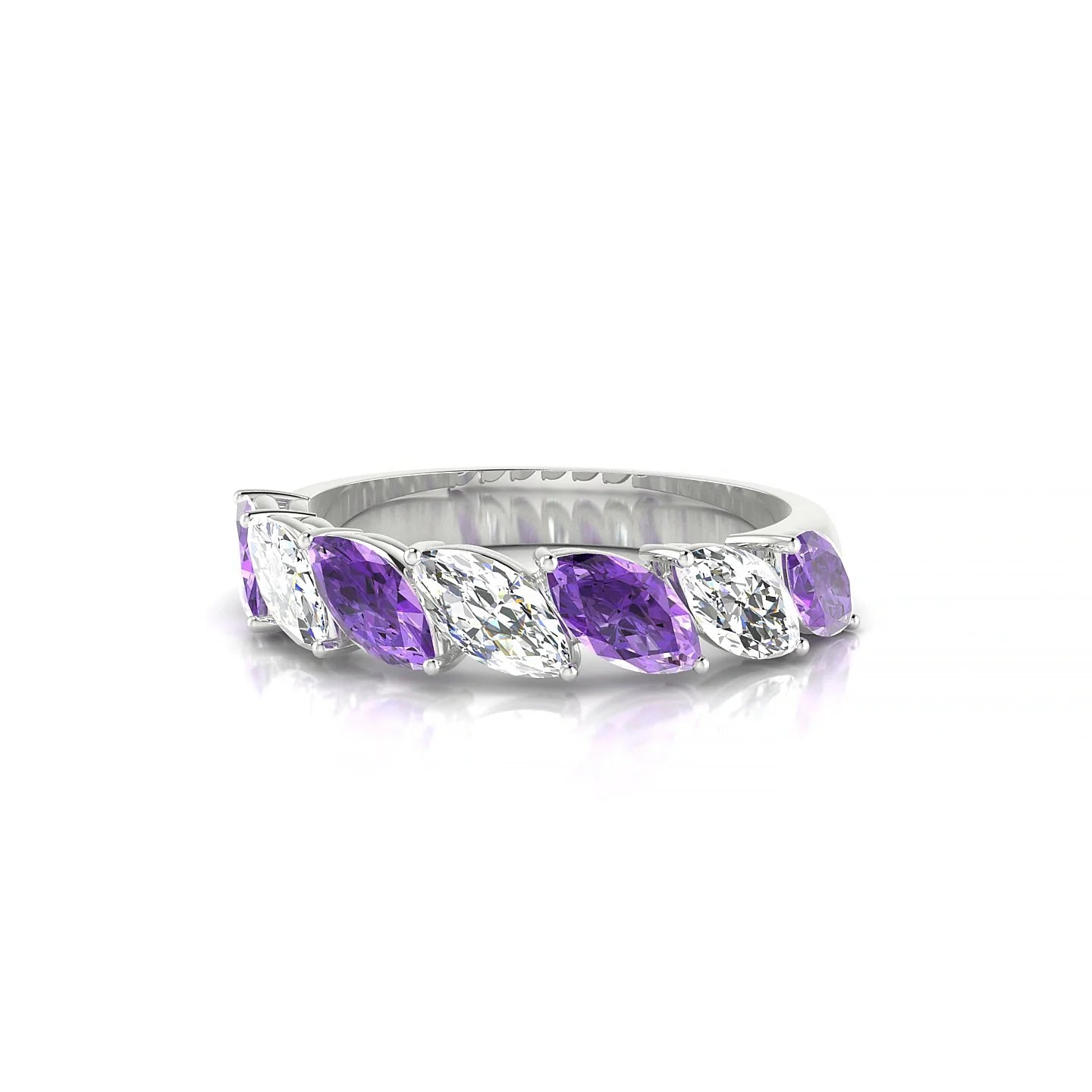 Virtue | 18k White Gold 6 x 3 mm Marquise Amethyst & Diamond Ring