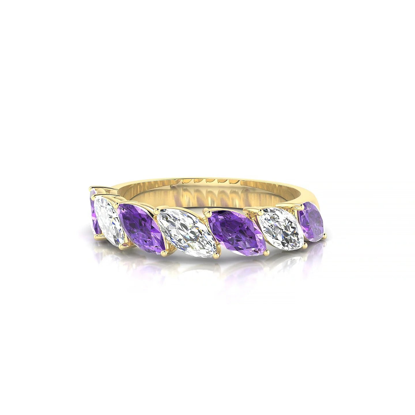 Virtue | 18k Yellow Gold 6 x 3 mm Marquise Amethyst & Diamond Ring
