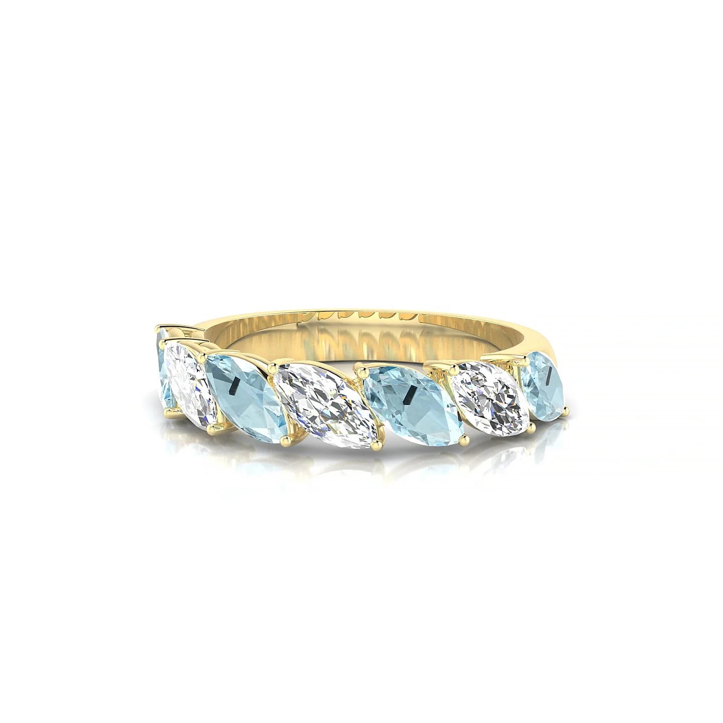 Virtue | 18k Yellow Gold 6 x 3 mm Marquise Aquamarine & Diamond Ring