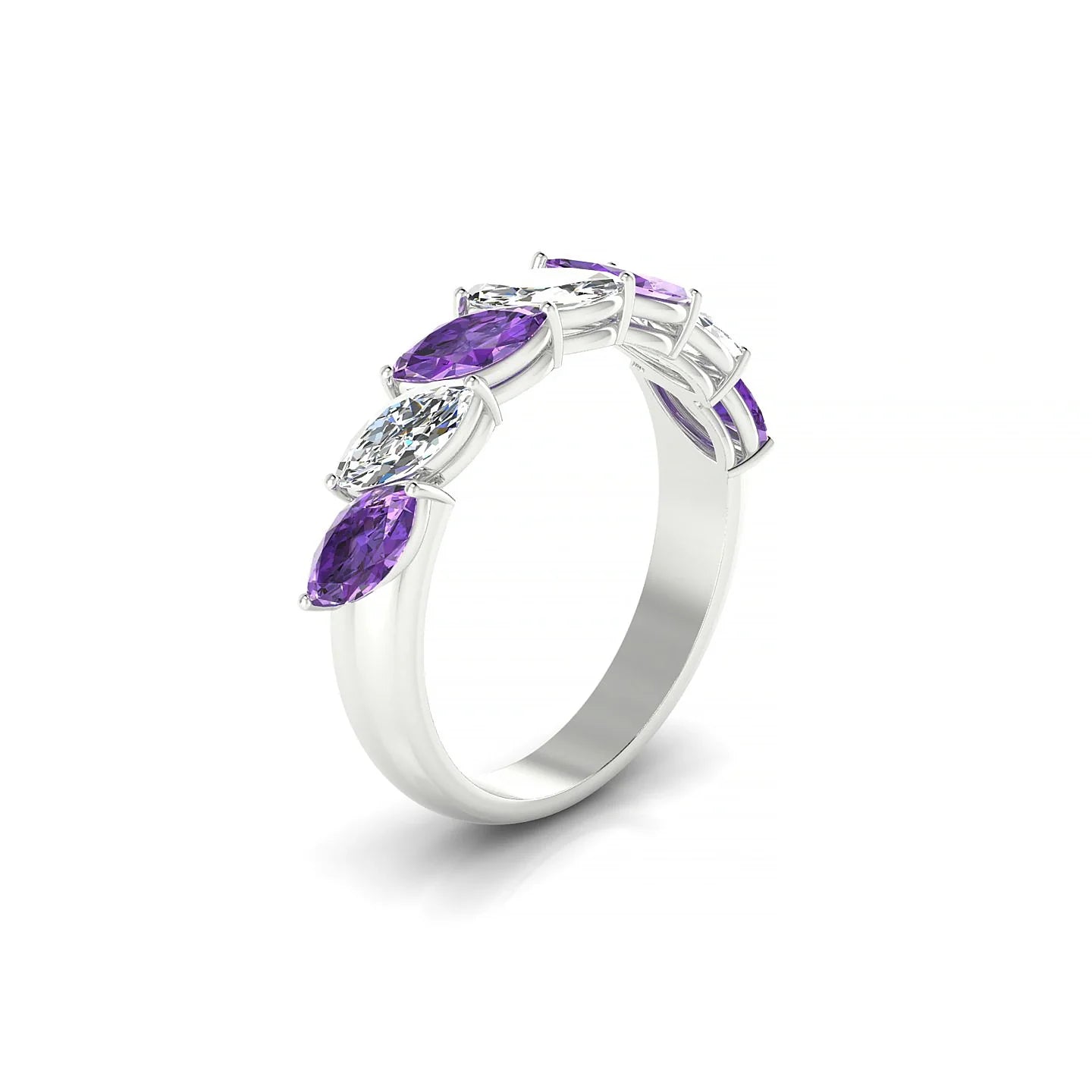 Virtue | 18k White Gold 6 x 3 mm Marquise Amethyst & Diamond Ring