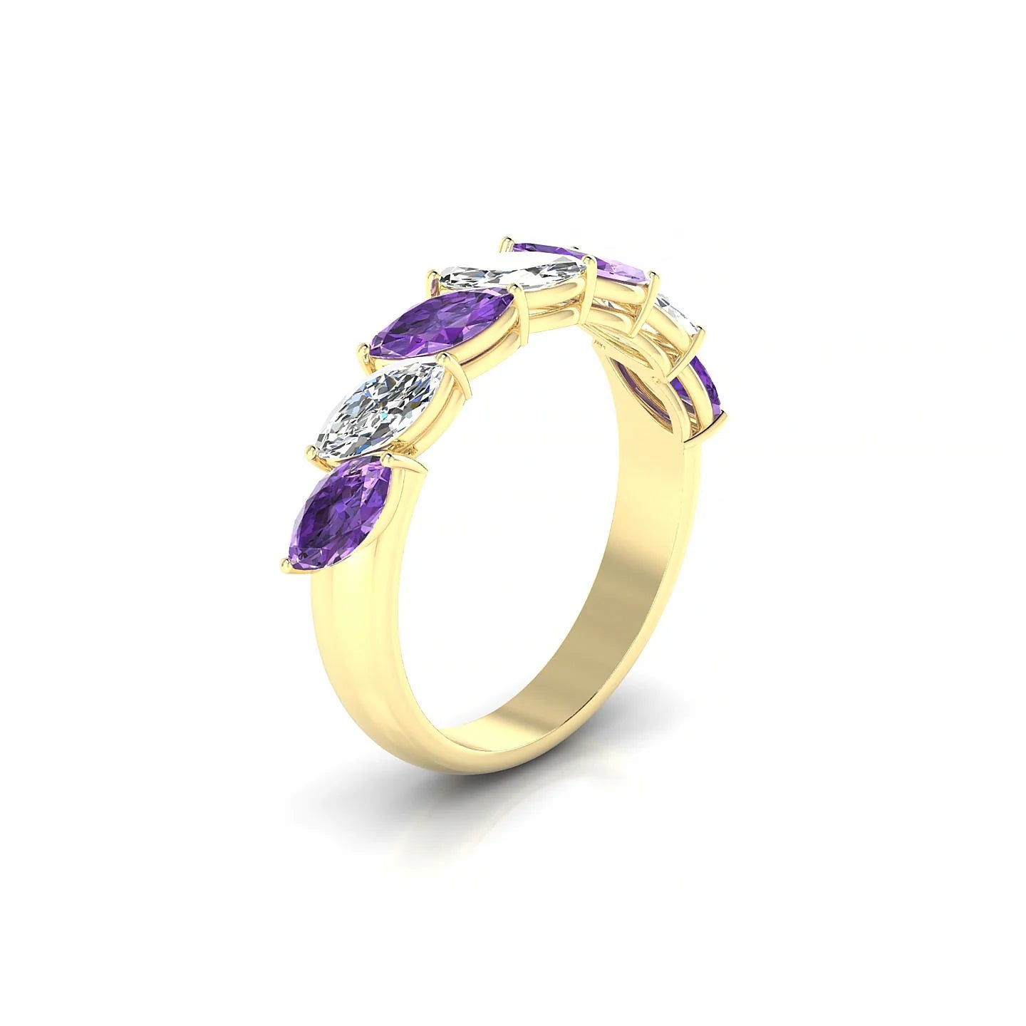 Virtue | 18k Yellow Gold 6 x 3 mm Marquise Amethyst & Diamond Ring