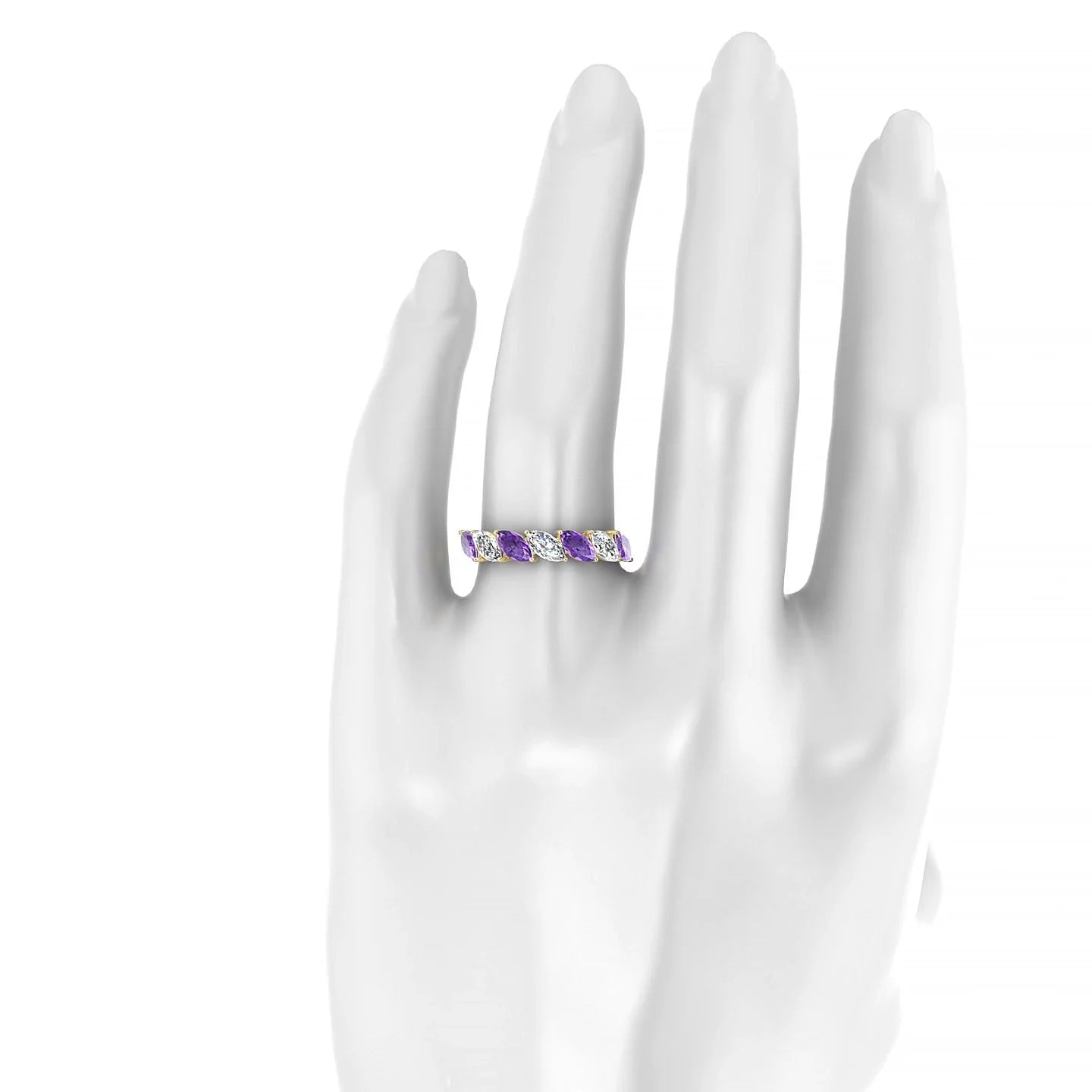 Virtue | 18k Yellow Gold 6 x 3 mm Marquise Amethyst & Diamond Ring