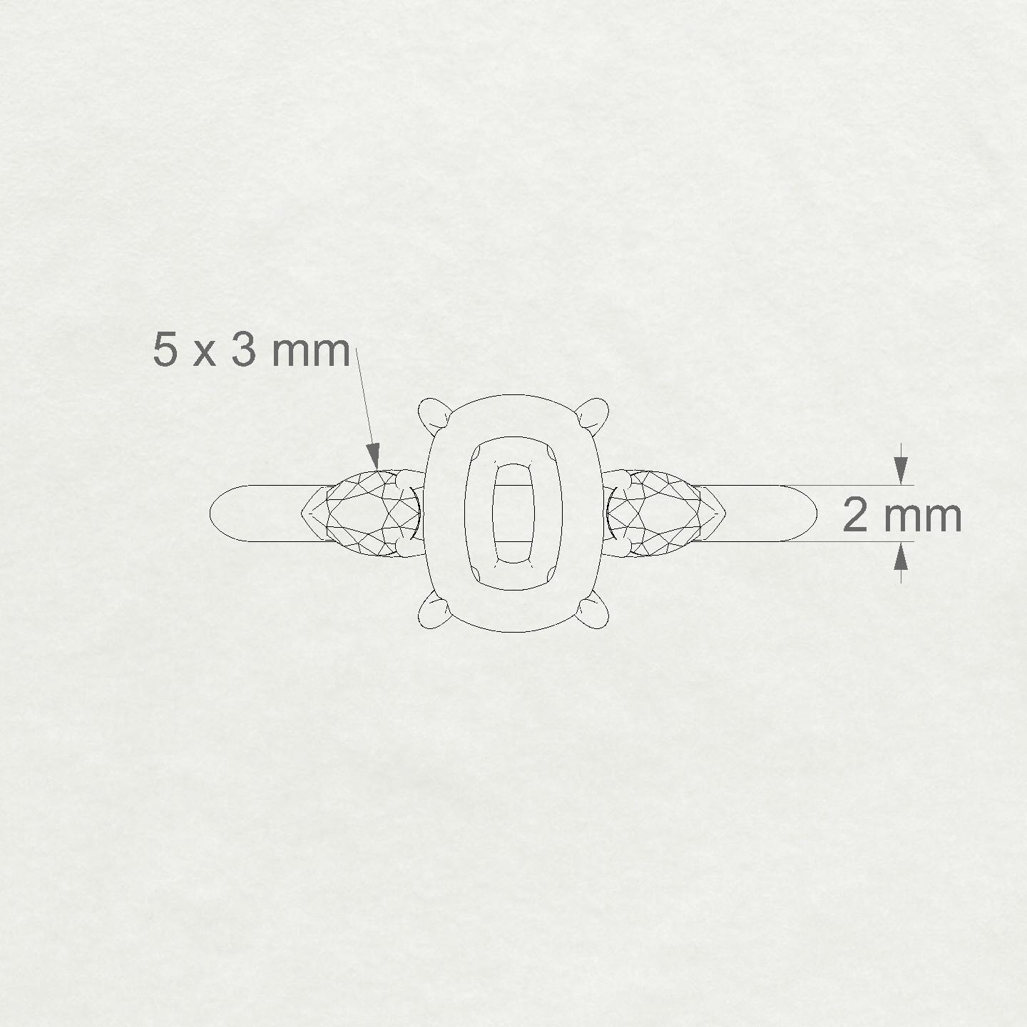 Water Cushion 2-2.99 ct | 18k Rose Gold Side Stones Ring