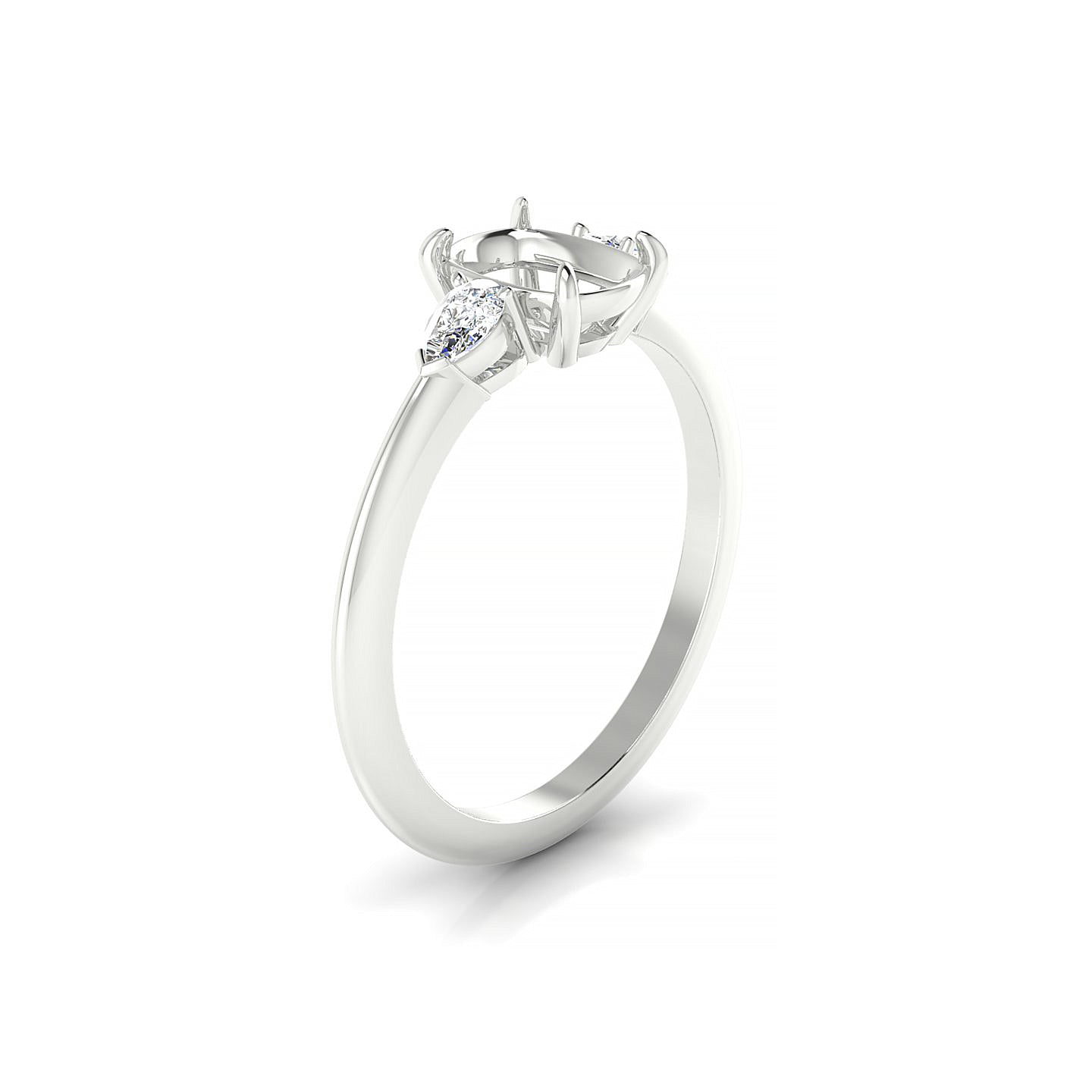 Water Cushion 1-1.99 ct | 18k White Gold Side Stones Ring