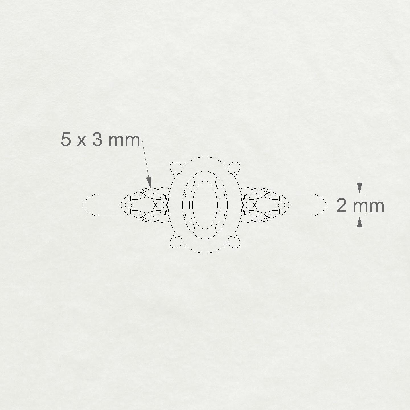 Water Oval 2-2.99 ct | 18k Yellow Gold Side Stones Ring