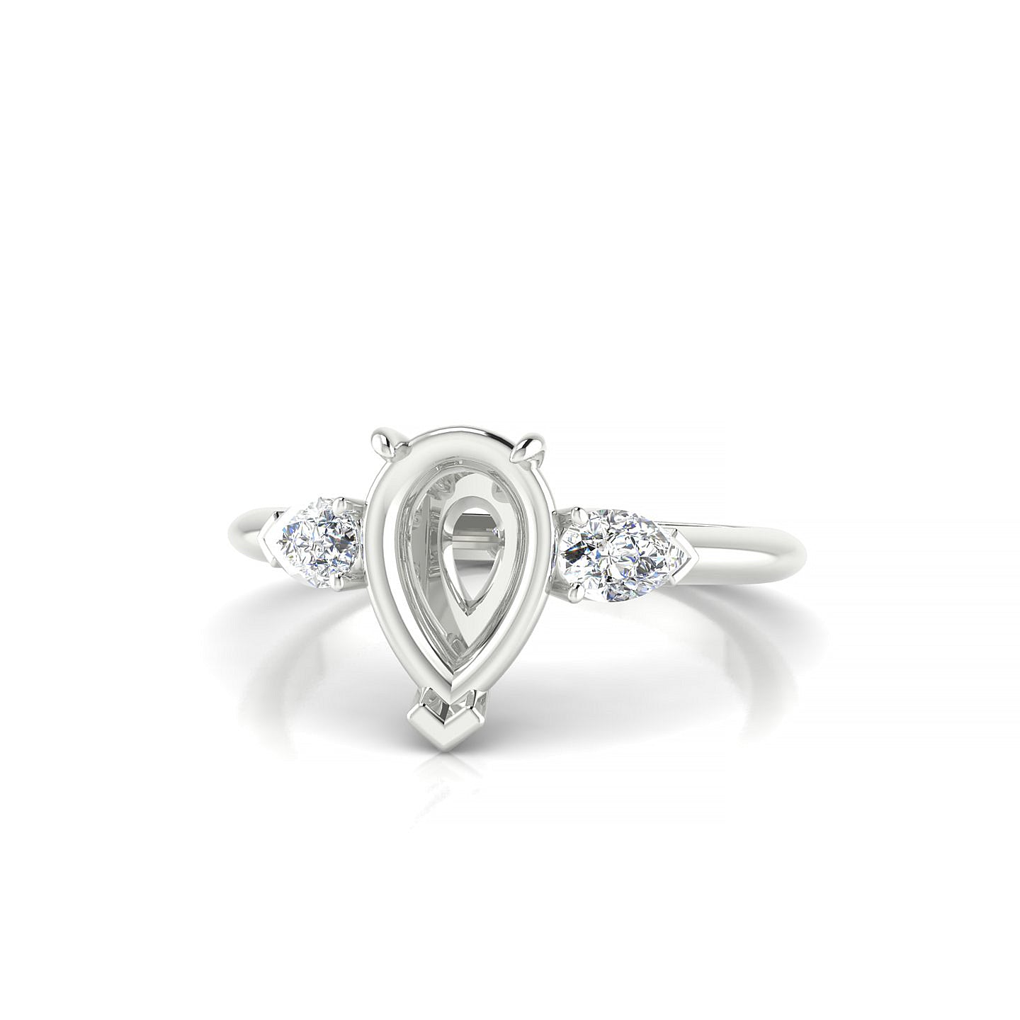 Water Pear 2-2.99 ct | 18k White Gold Side Stones Ring