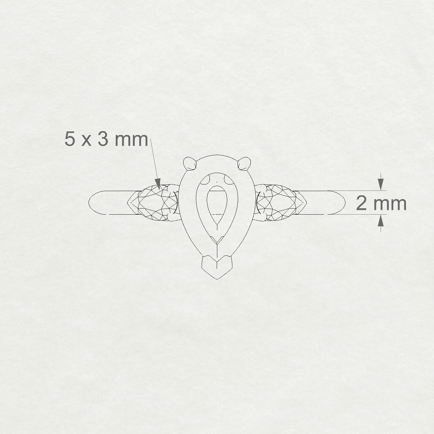Water Pear 2-2.99 ct | 18k Yellow Gold Side Stones Ring