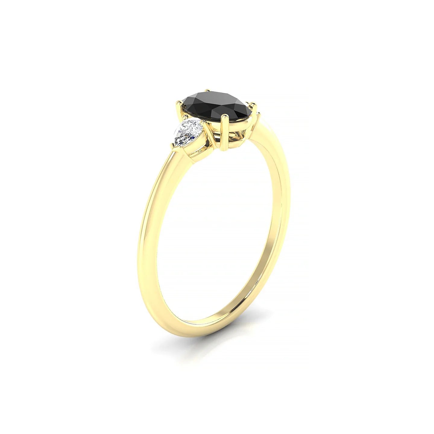 Water | 18k Yellow Gold 7 x 5 mm Oval Black Diamond Ring