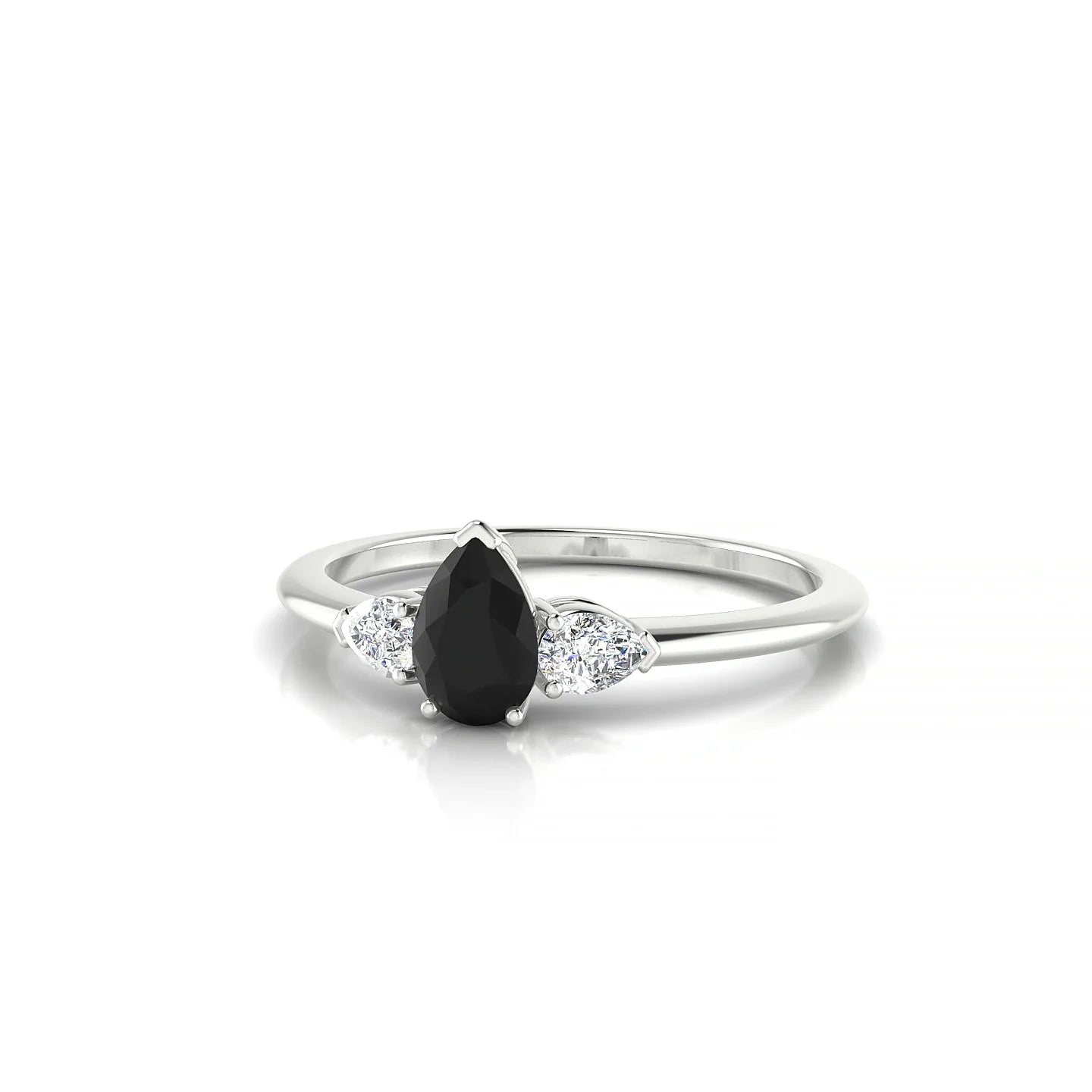 Water | 18k White Gold 6 x 4 mm Pear Black Diamond Ring
