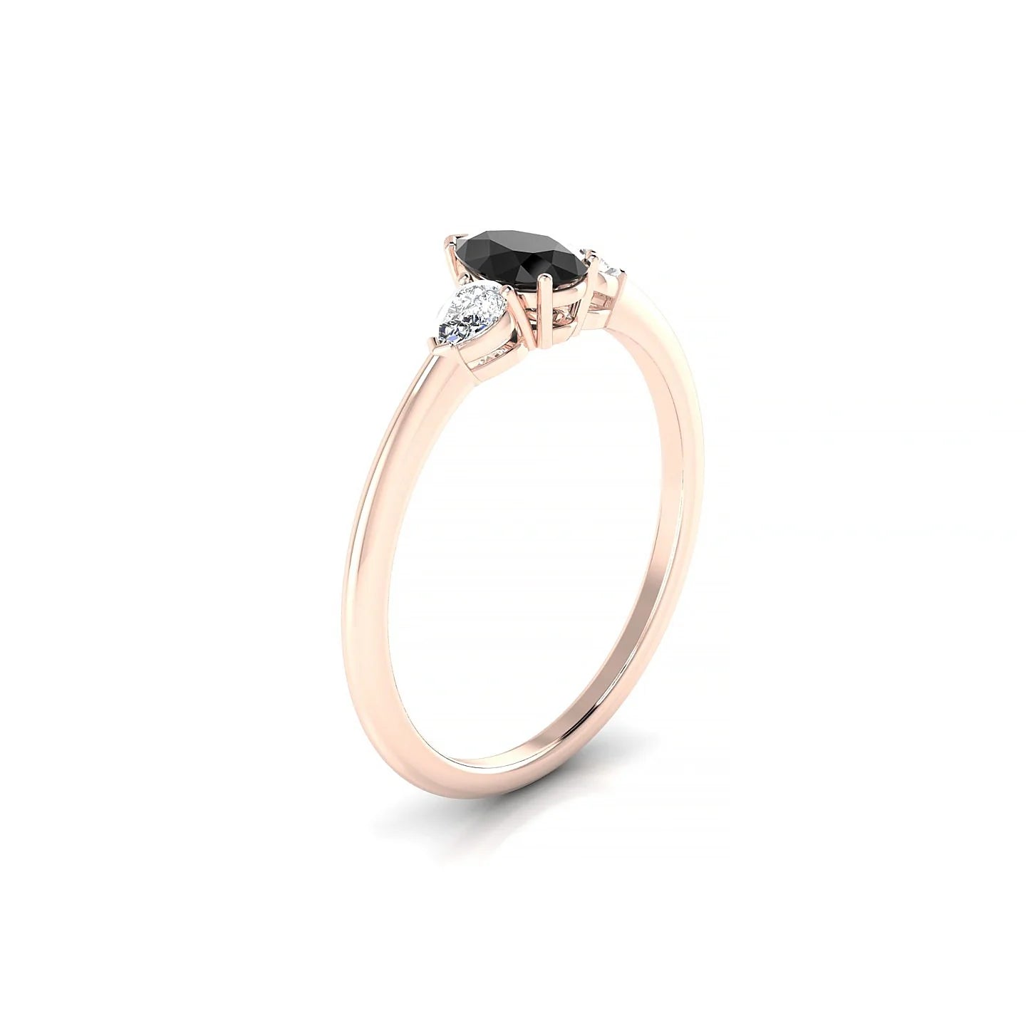 Water | 18k Rose Gold 6 x 4 mm Pear Black Diamond Ring
