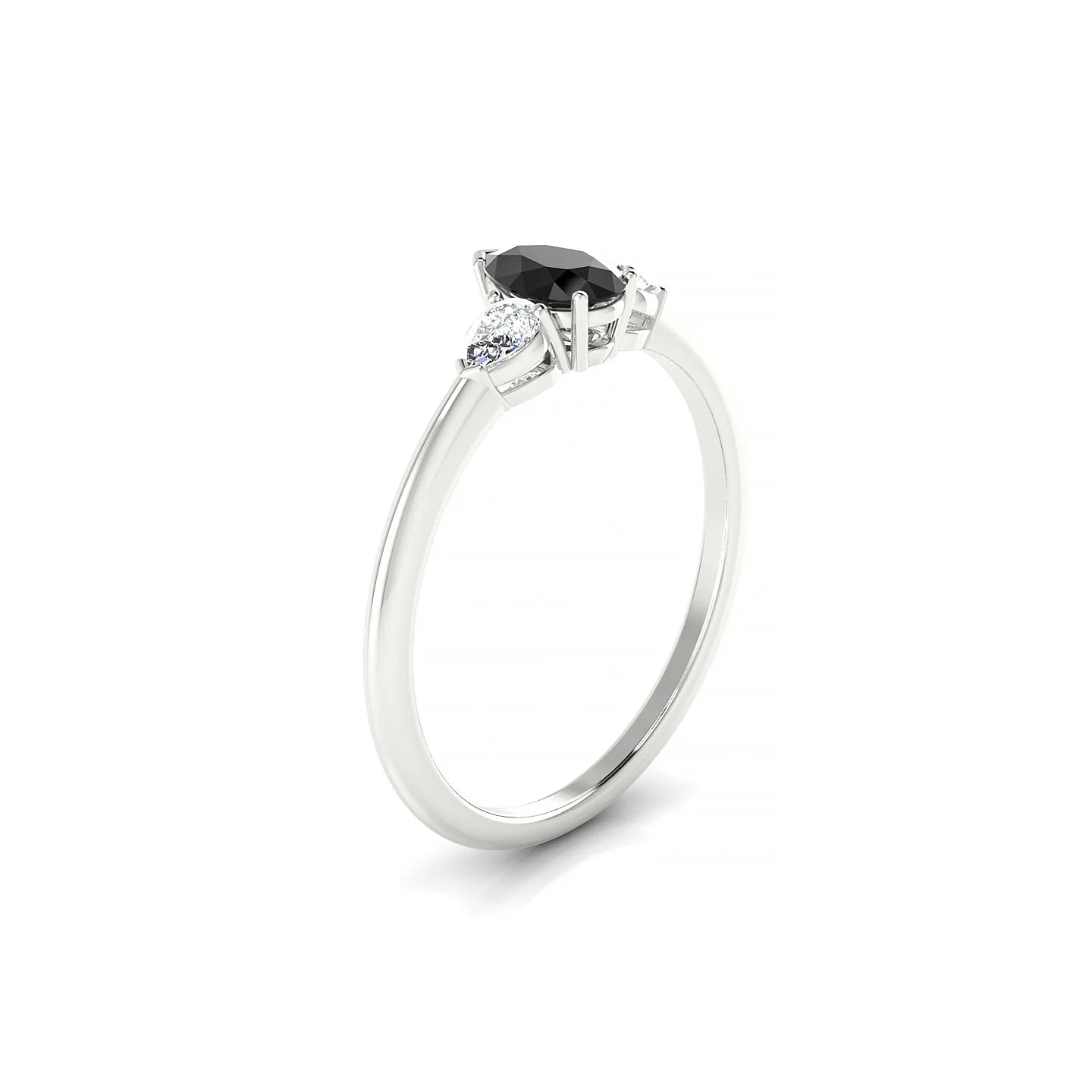 Water | 18k White Gold 6 x 4 mm Pear Black Diamond Ring
