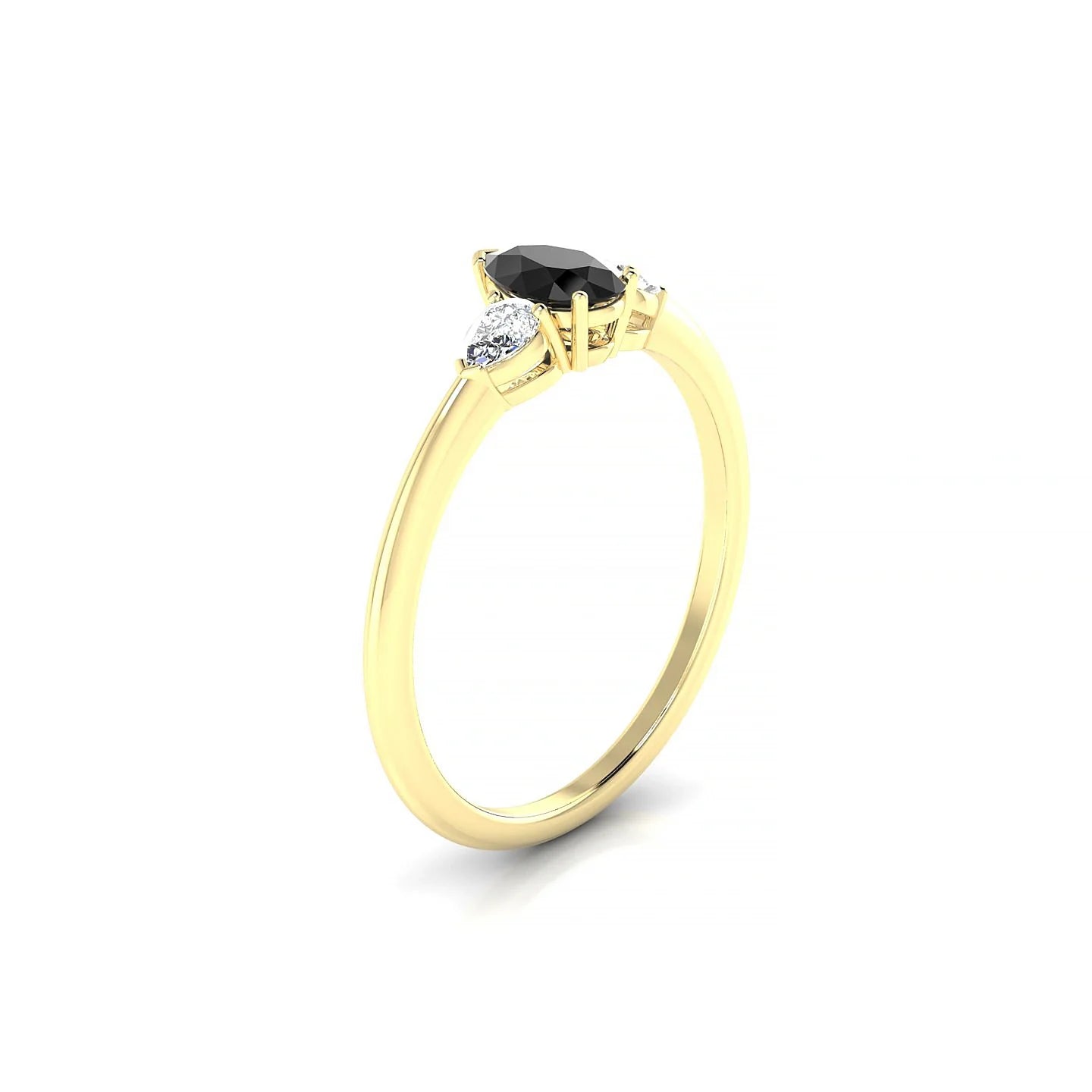 Water | 18k Yellow Gold 6 x 4 mm Pear Black Diamond Ring