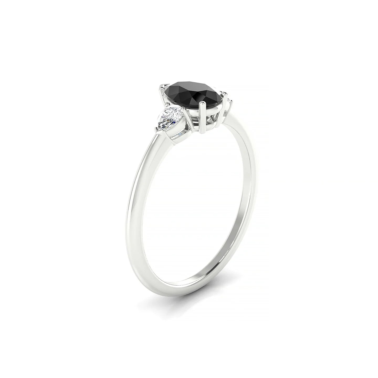 Water | 18k White Gold 7 x 5 mm Pear Black Diamond Ring
