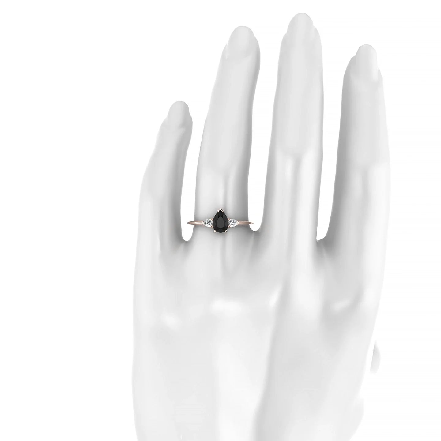 Water | 18k Rose Gold 7 x 5 mm Pear Black Diamond Ring