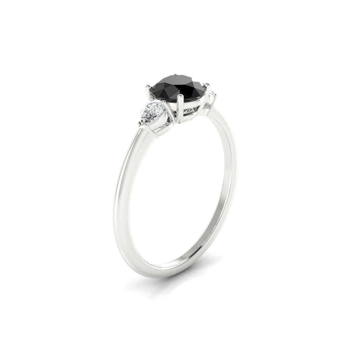 Water | 18k White Gold 6 mm Round Black Diamond Ring
