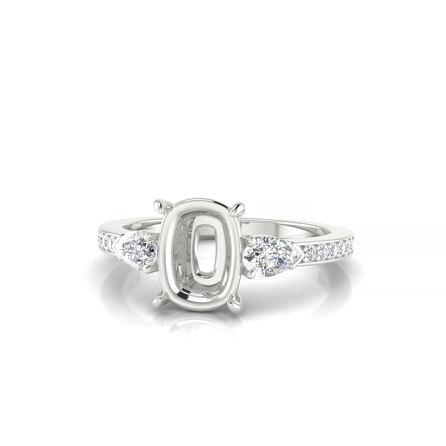 Waterfall Cushion 2-2.99 ct | 18k White Gold Side Stones Ring