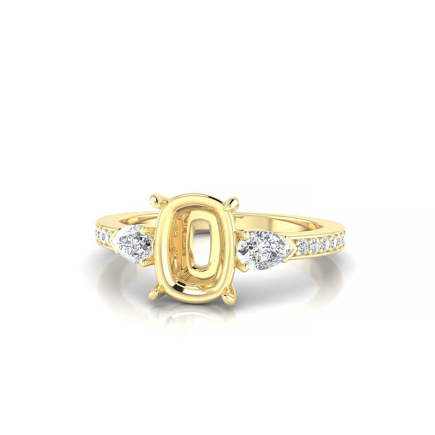 Waterfall Cushion 2-2.99 ct | 18k Yellow Gold Side Stones Ring