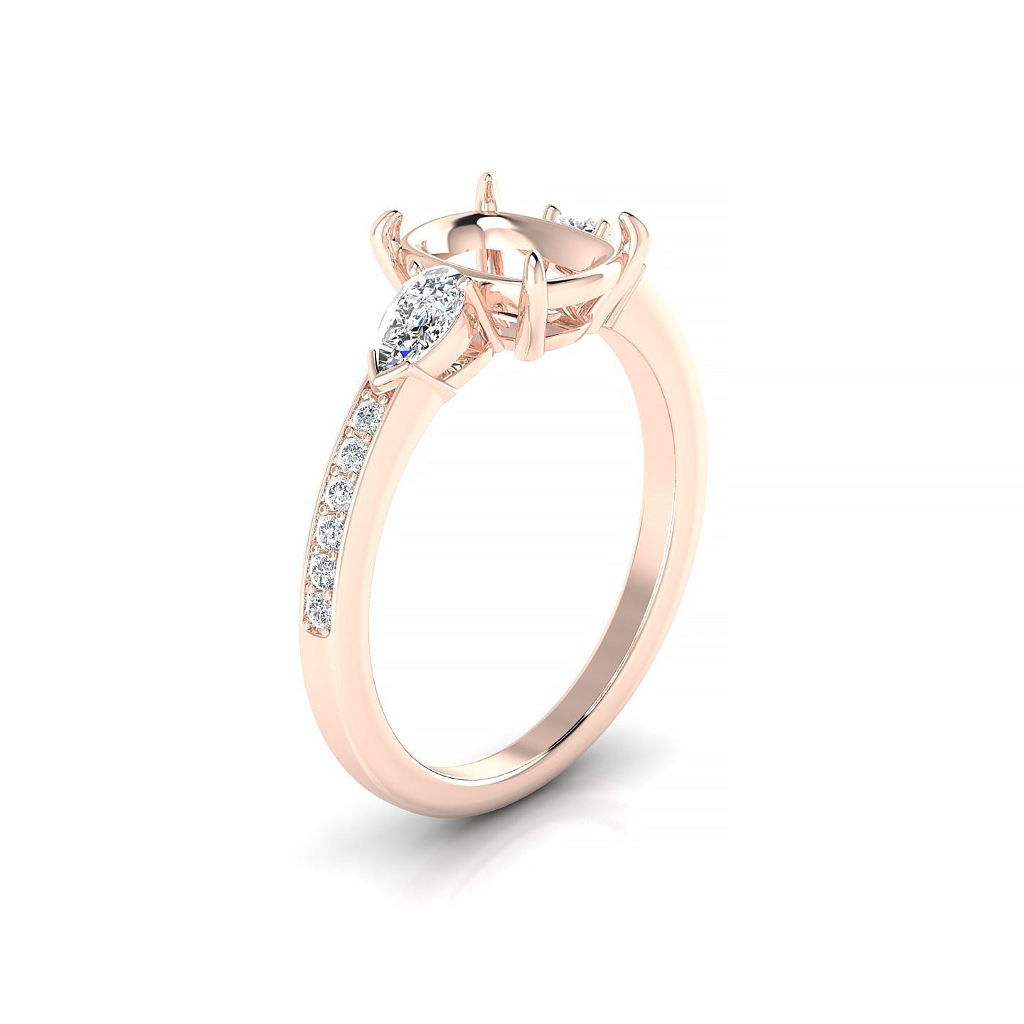 Waterfall Cushion 2-2.99 ct | 18k Rose Gold Side Stones Ring