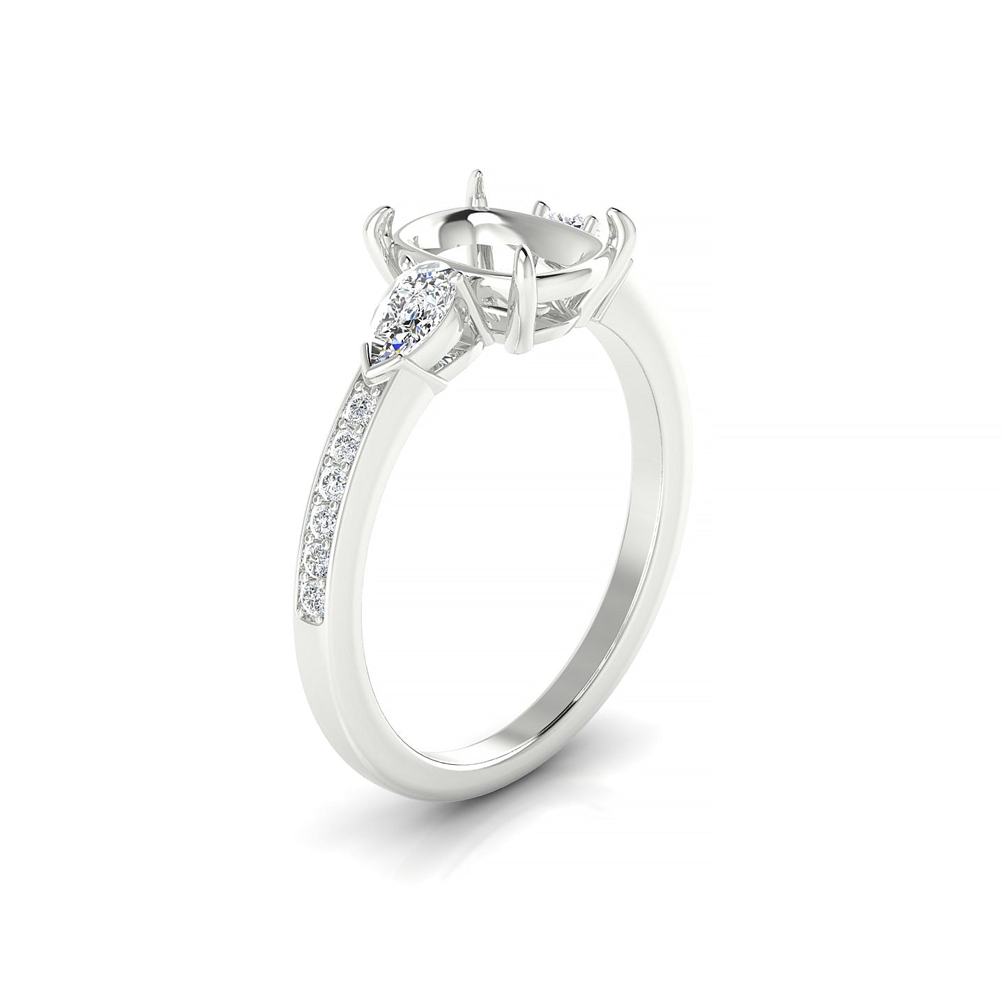 Waterfall Cushion 2-2.99 ct | 18k White Gold Side Stones Ring