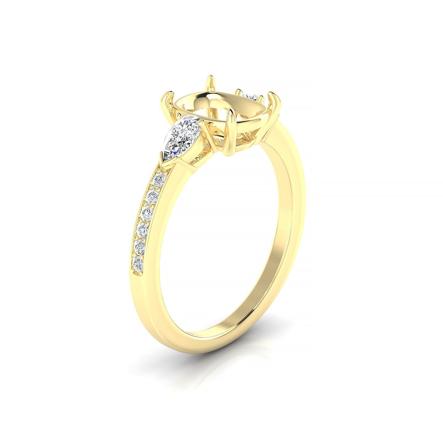 Waterfall Cushion 2-2.99 ct | 18k Yellow Gold Side Stones Ring