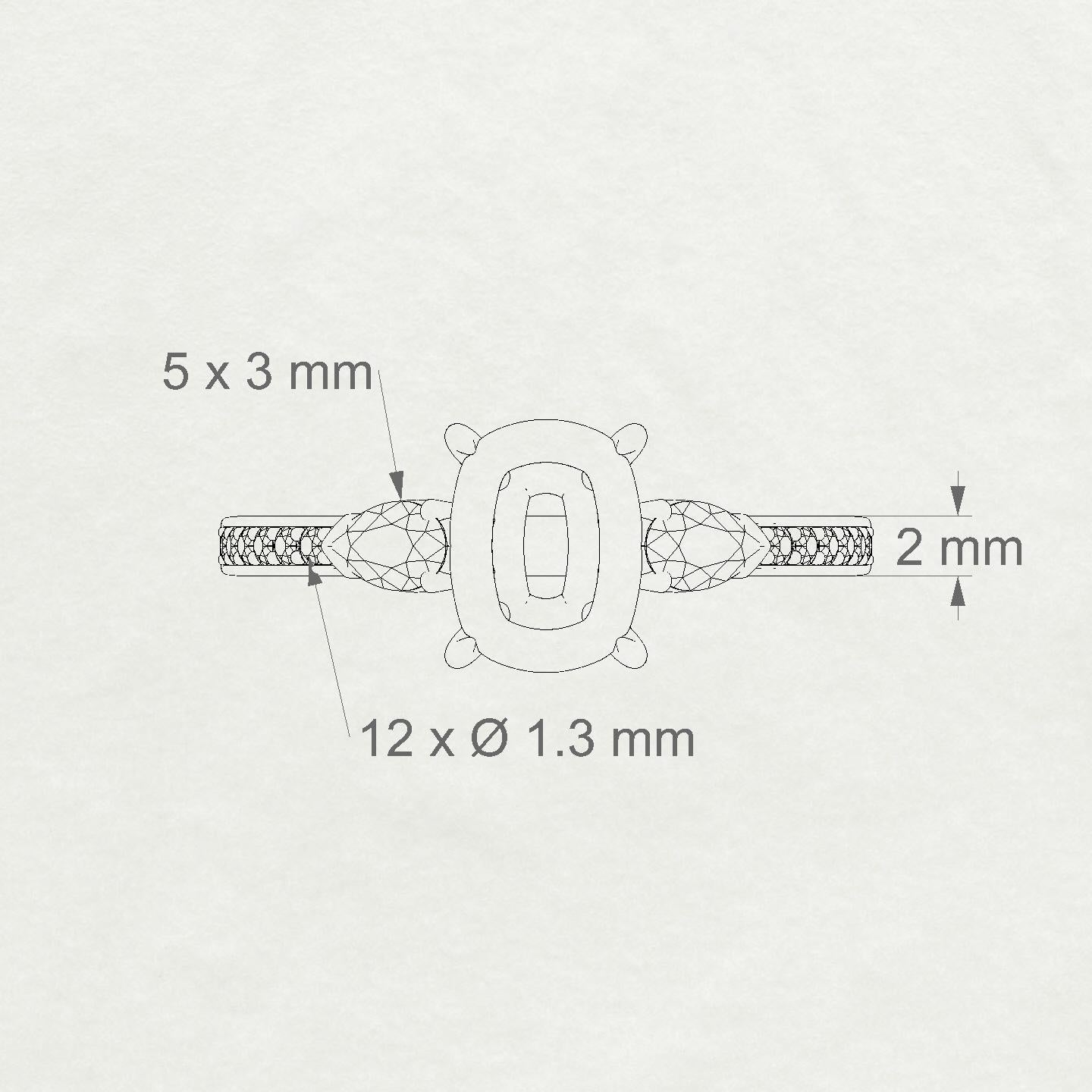 Waterfall Cushion 2-2.99 ct | 18k Rose Gold Side Stones Ring