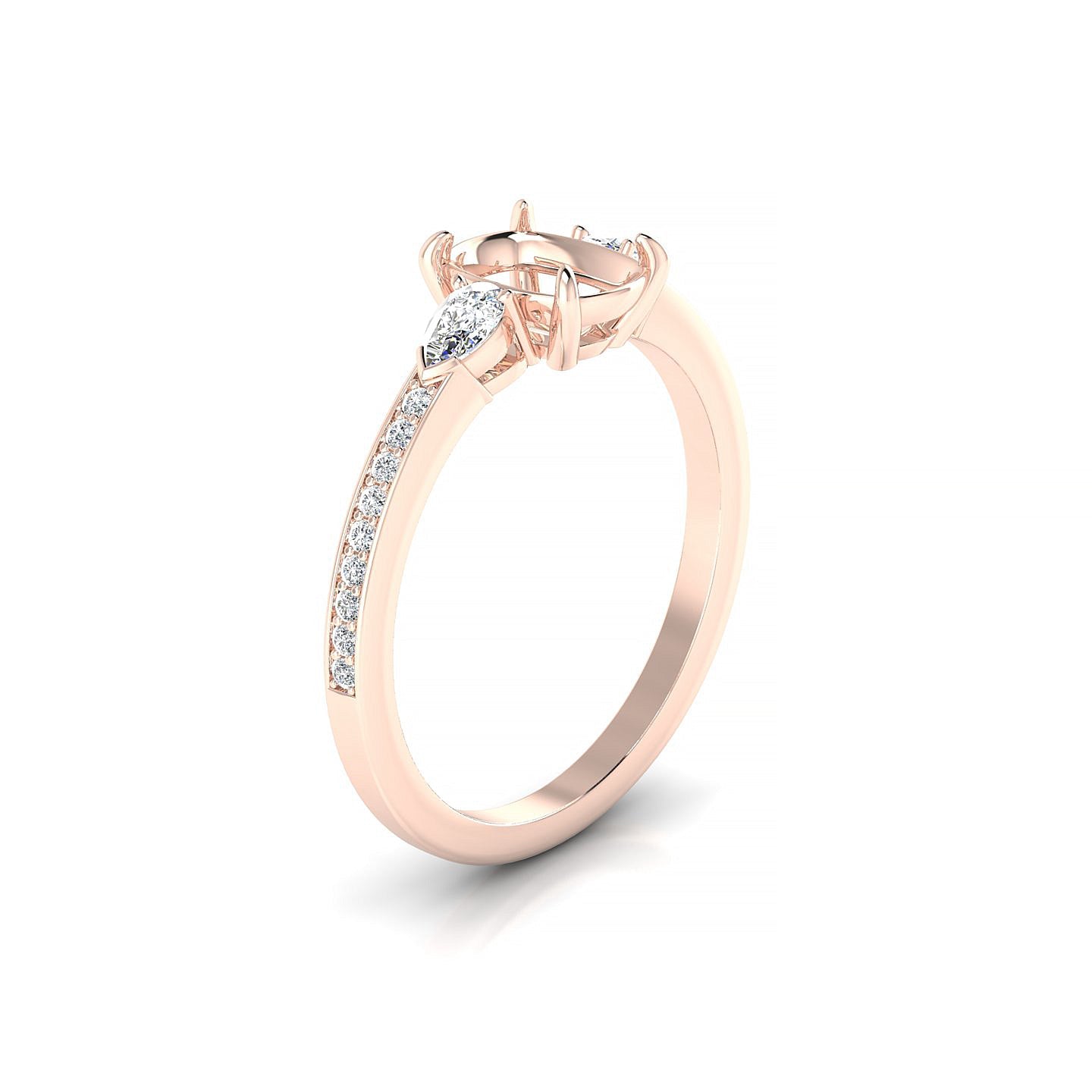 Waterfall Cushion 1-1.99 ct | 18k Rose Gold Side Stones Ring
