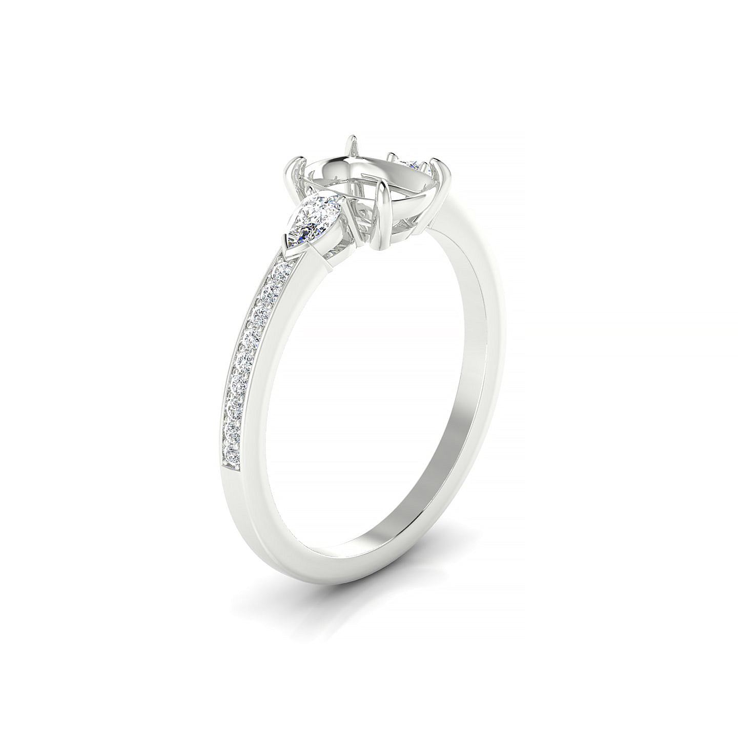 Waterfall Cushion 1-1.99 ct | 18k White Gold Side Stones Ring