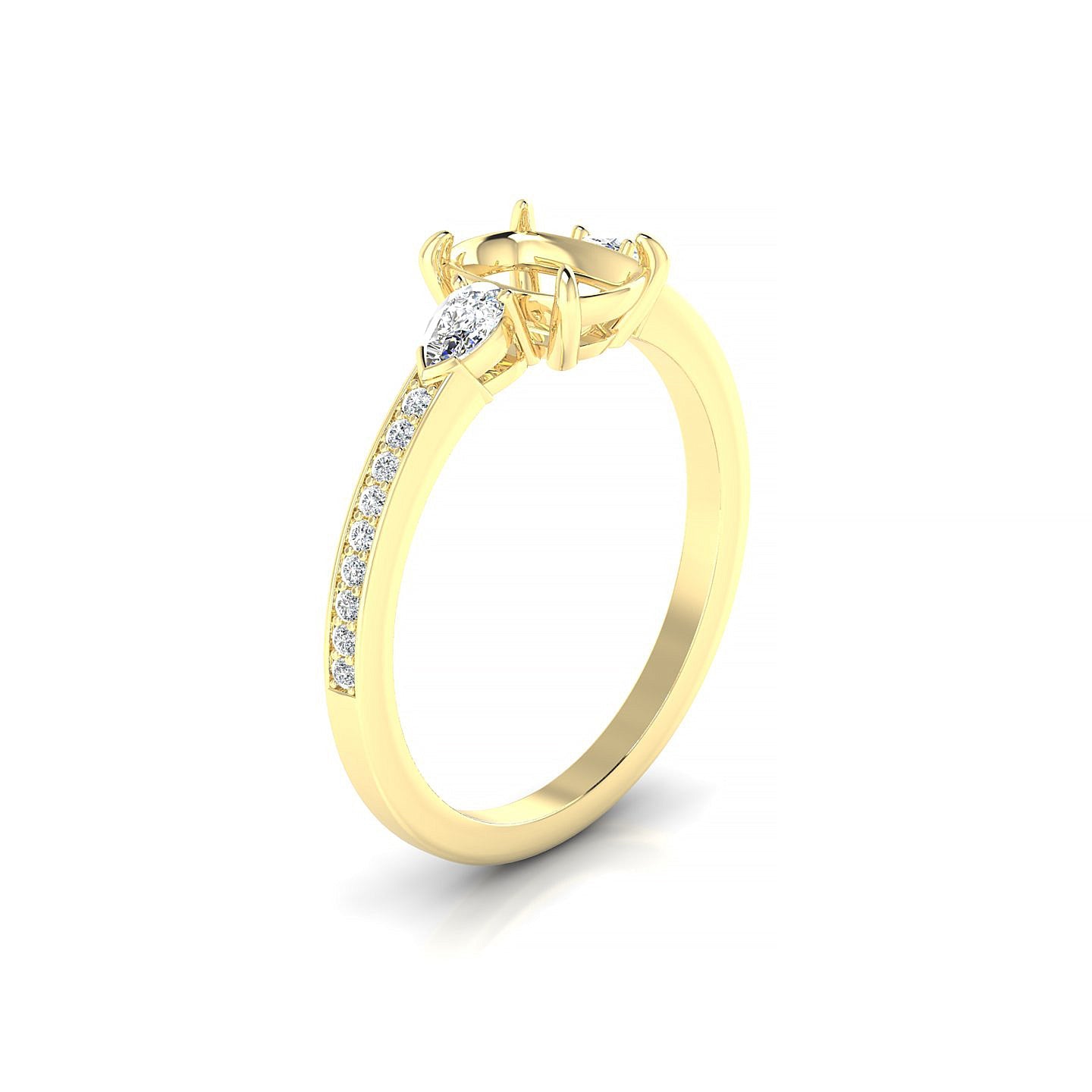 Waterfall Cushion 1-1.99 ct | 18k Yellow Gold Side Stones Ring