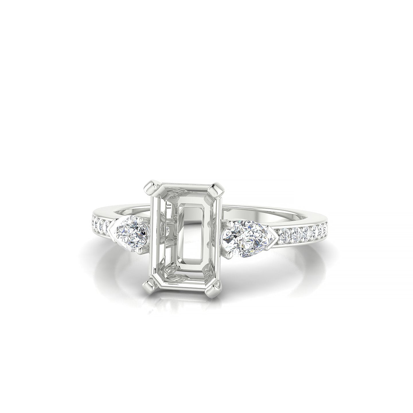 Waterfall Emerald 2-2.99 ct | 18k White Gold Side Stones Ring