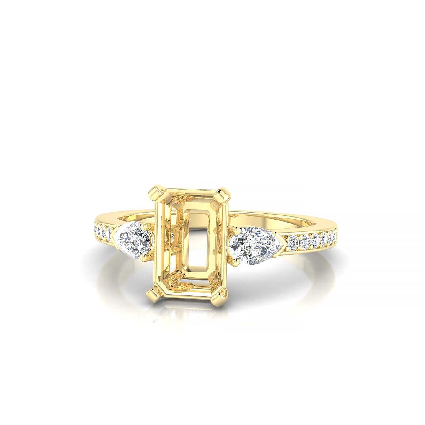 Waterfall Emerald 2-2.99 ct | 18k Yellow Gold Side Stones Ring