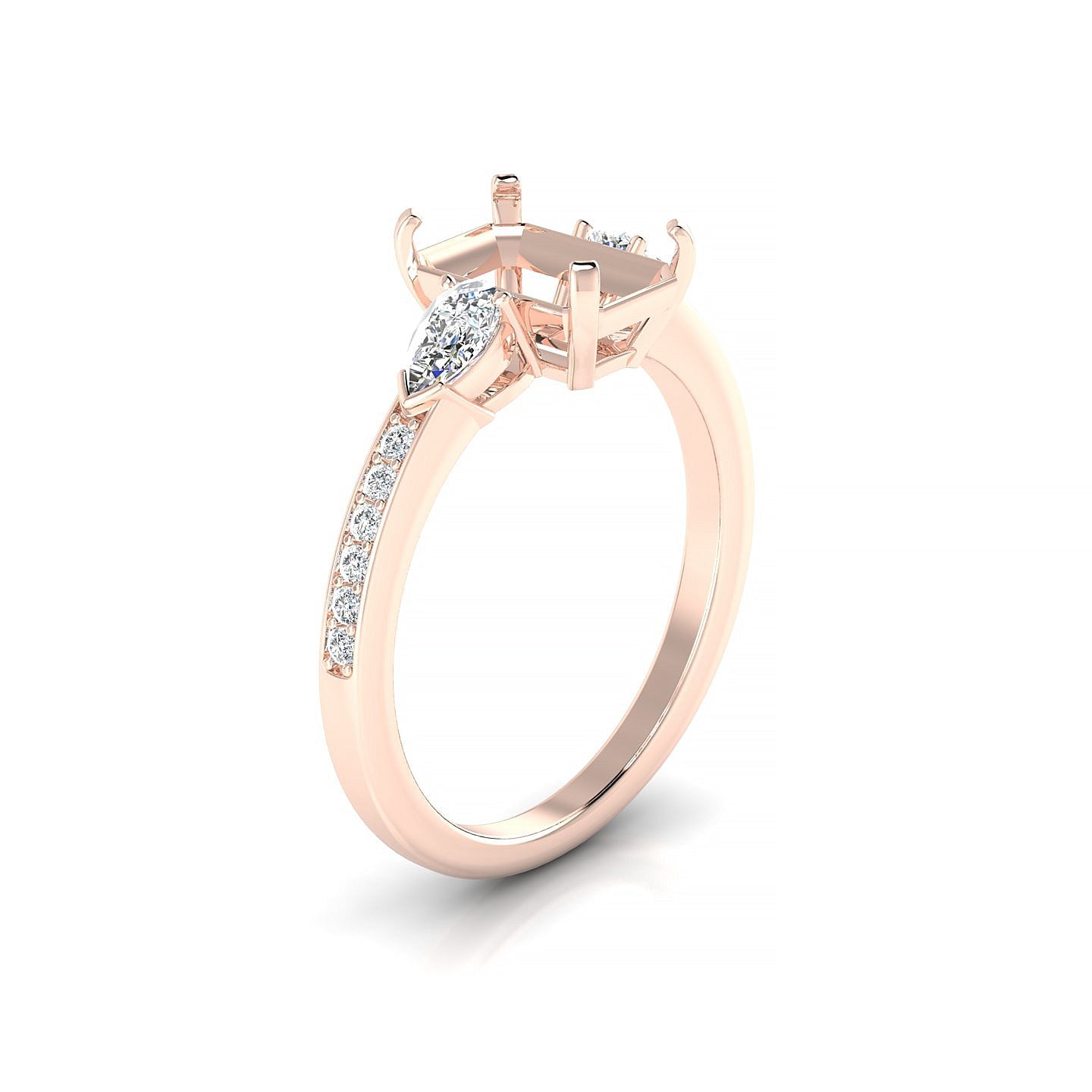 Waterfall Emerald 2-2.99 ct | 18k Rose Gold Side Stones Ring