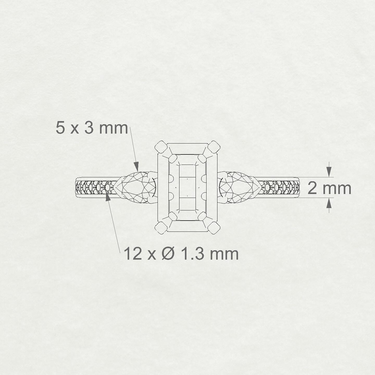 Waterfall Emerald 2-2.99 ct | 18k White Gold Side Stones Ring