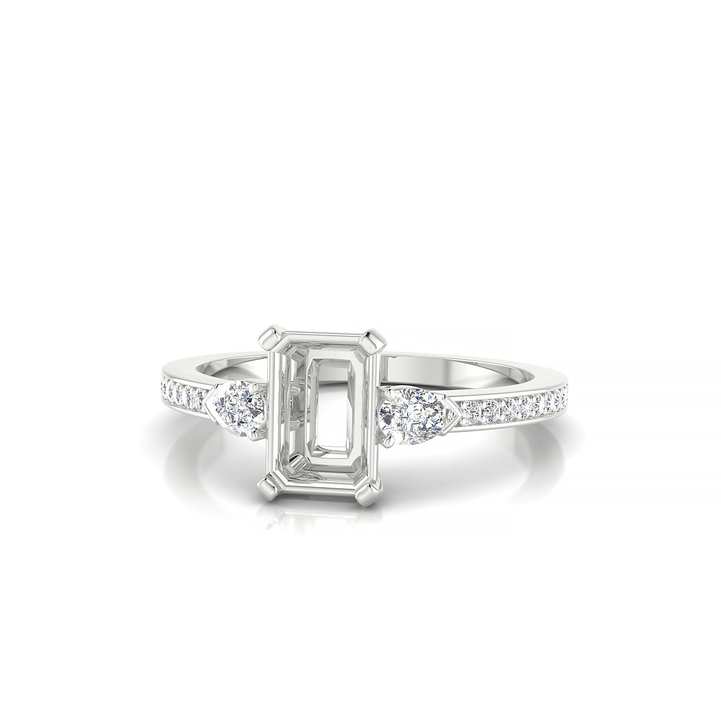 Waterfall Emerald 1-1.99 ct | 18k White Gold Side Stones Ring