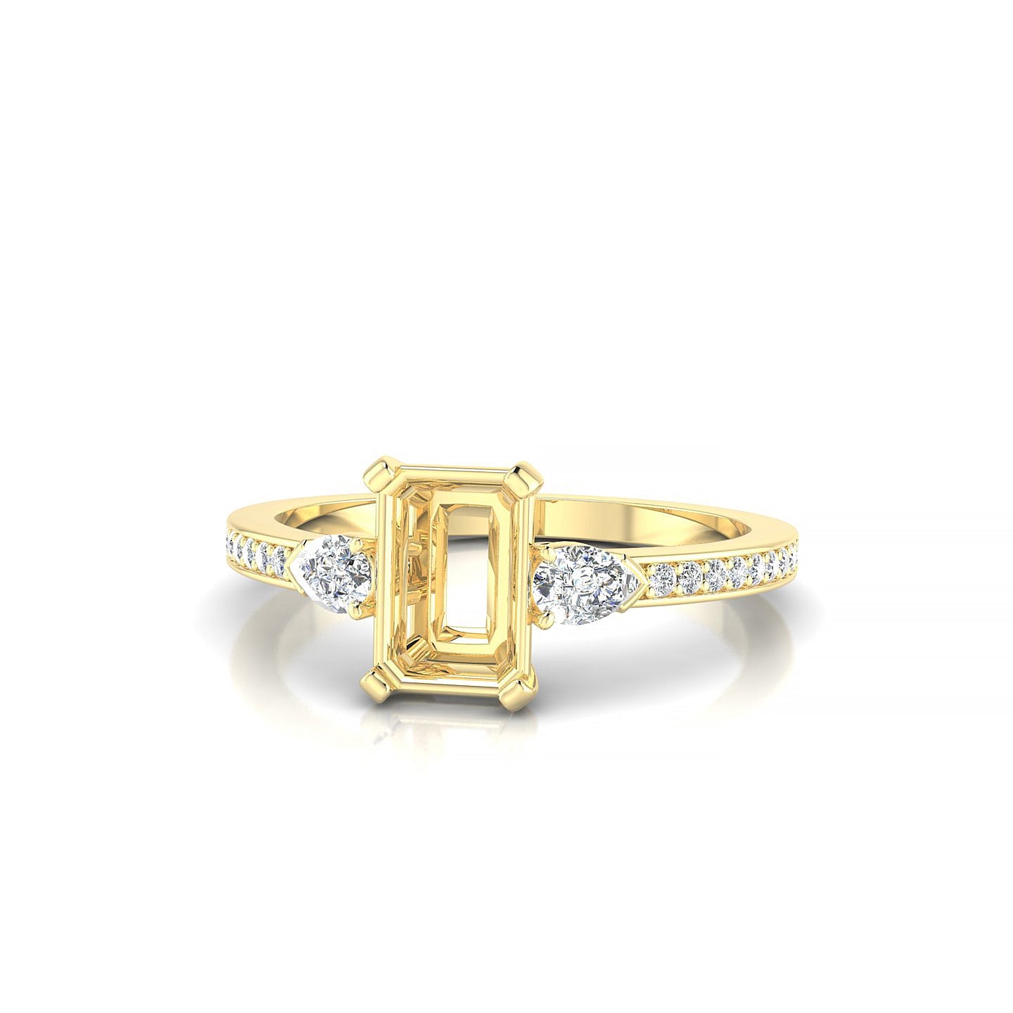 Waterfall Emerald 1-1.99 ct | 18k Yellow Gold Side Stones Ring