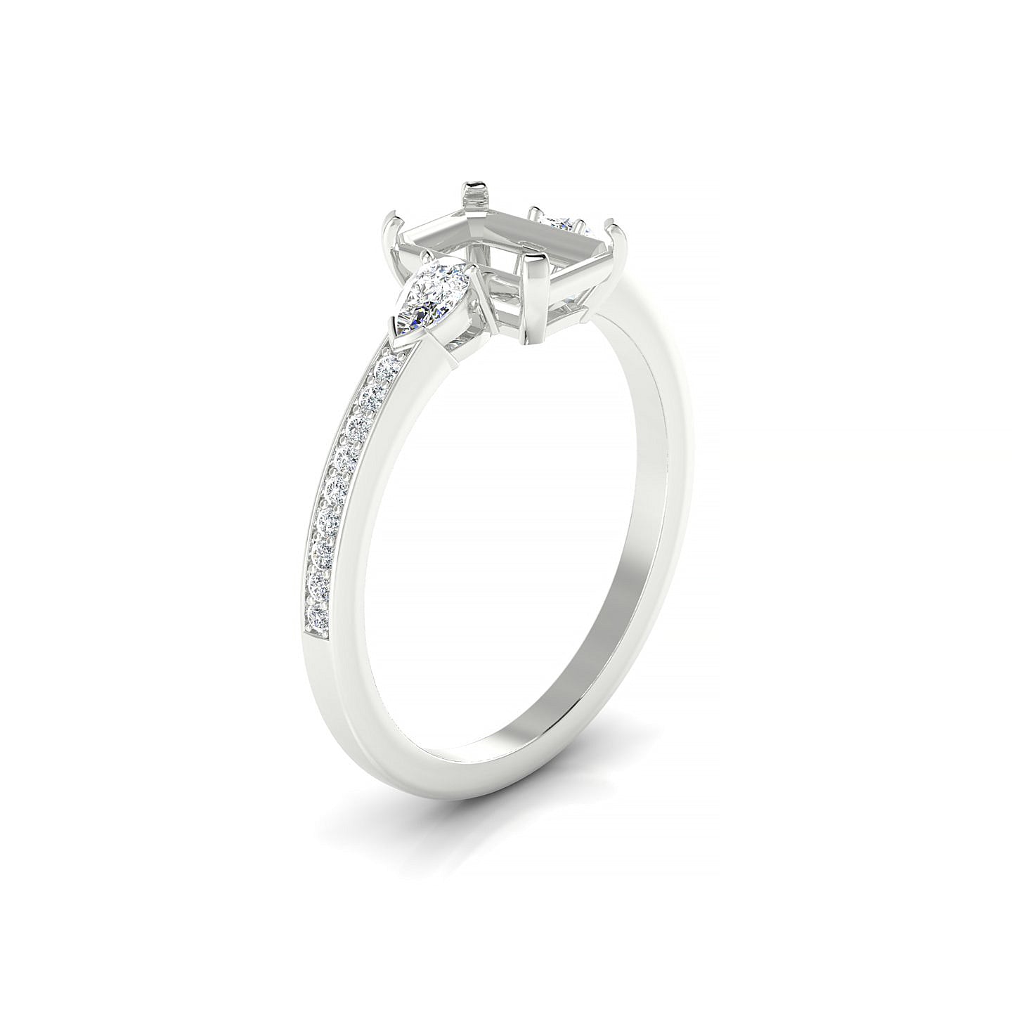 Waterfall Emerald 1-1.99 ct | 18k White Gold Side Stones Ring