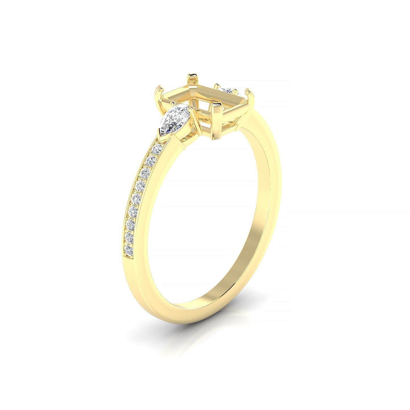 Waterfall Emerald 1-1.99 ct | 18k Yellow Gold Side Stones Ring