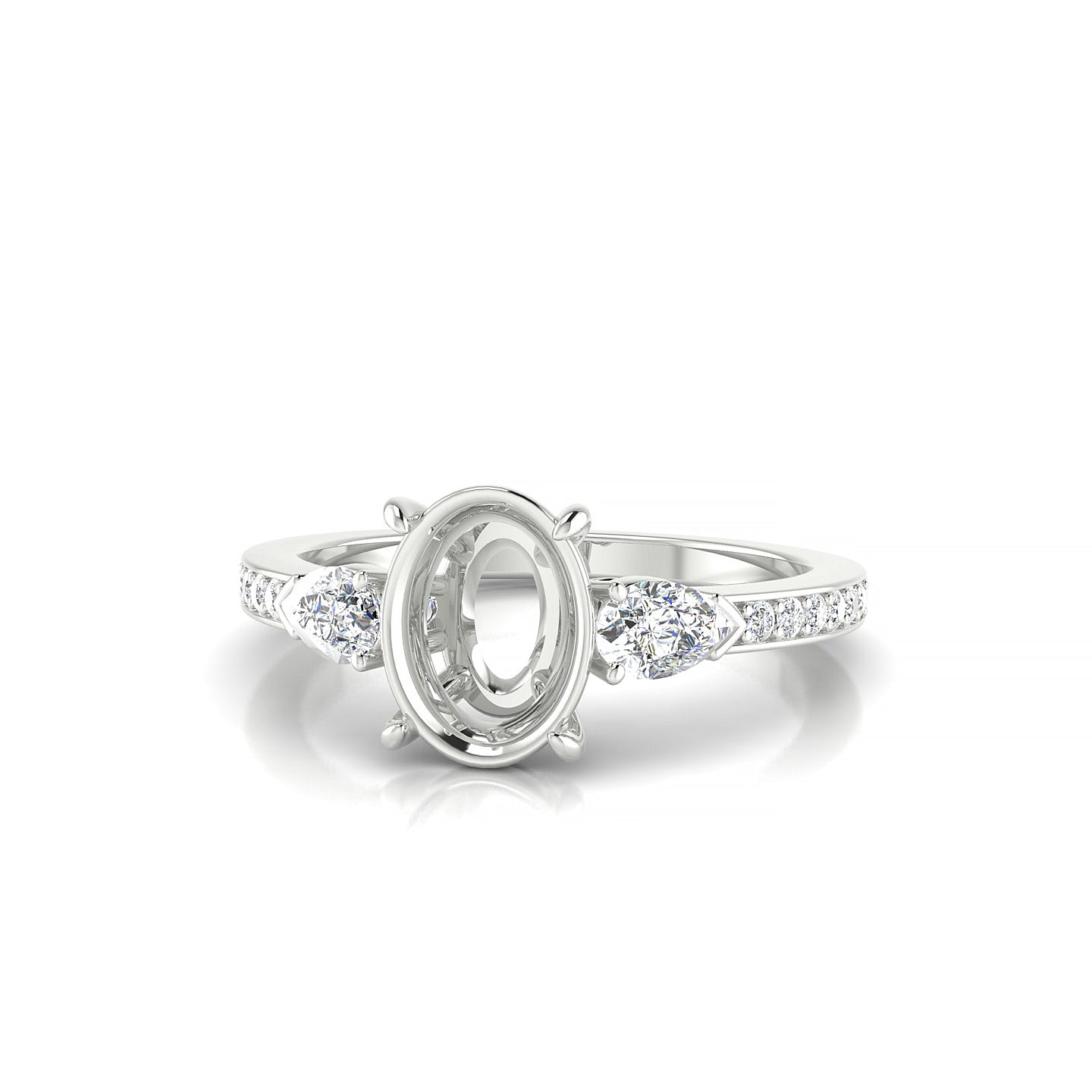 Waterfall Oval 2-2.99 ct | 18k White Gold Side Stones Ring