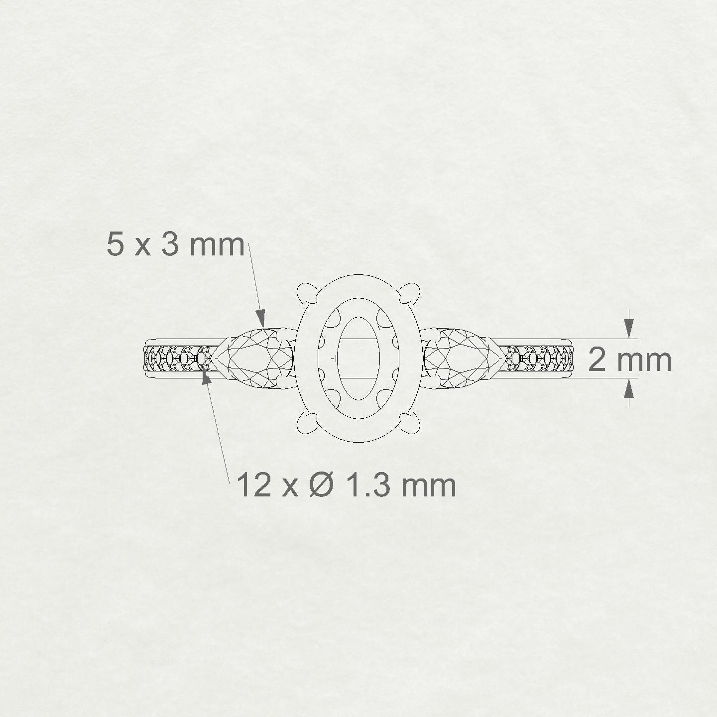 Waterfall Oval 2-2.99 ct | 18k White Gold Side Stones Ring