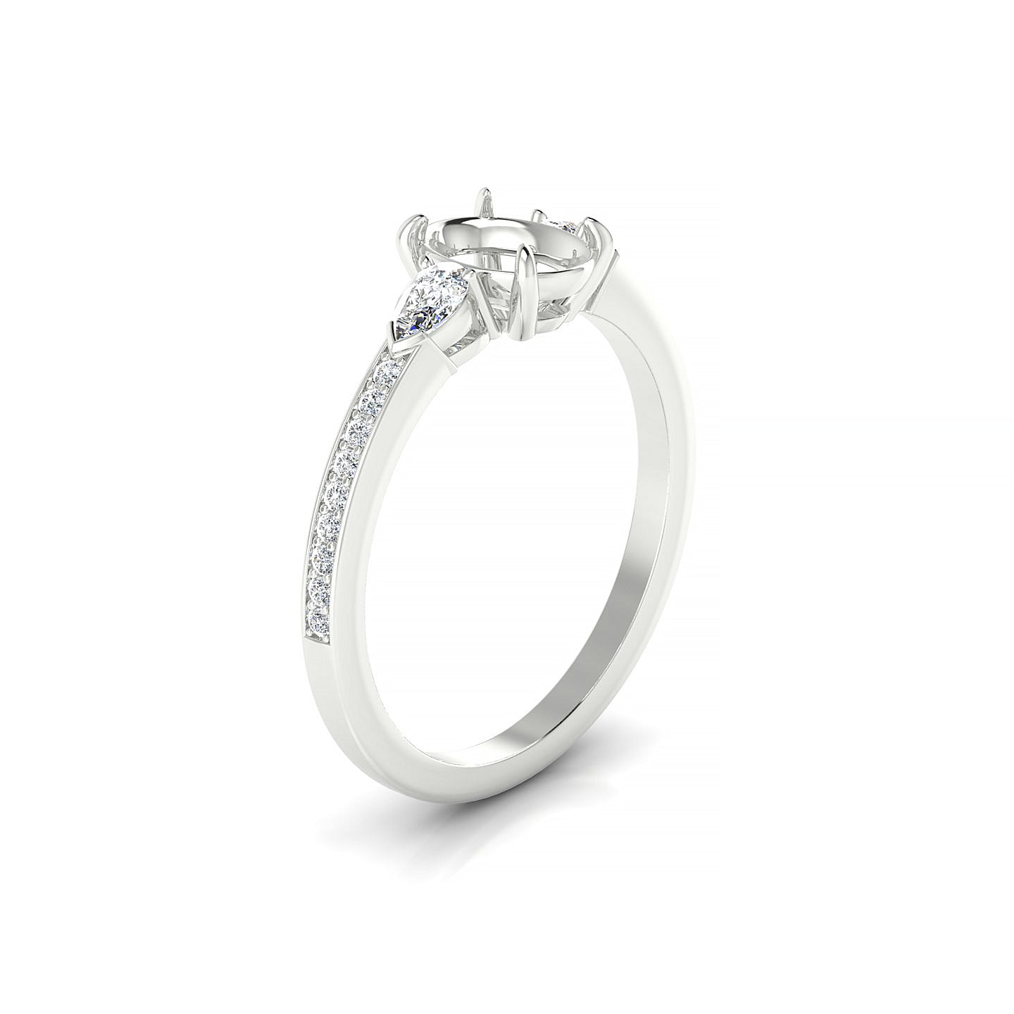 Waterfall Oval 1-1.99 ct | 18k White Gold Side Stones Ring