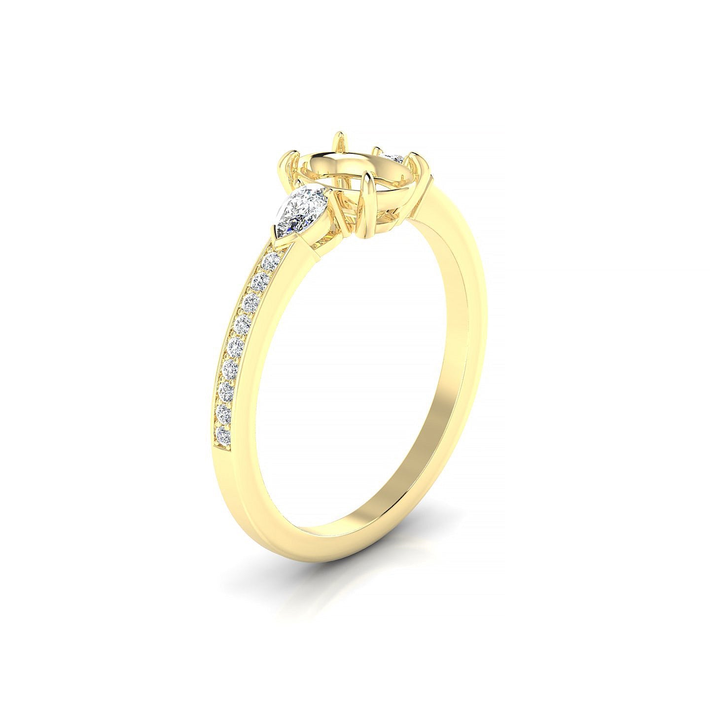 Waterfall Oval 1-1.99 ct | 18k Yellow Gold Side Stones Ring