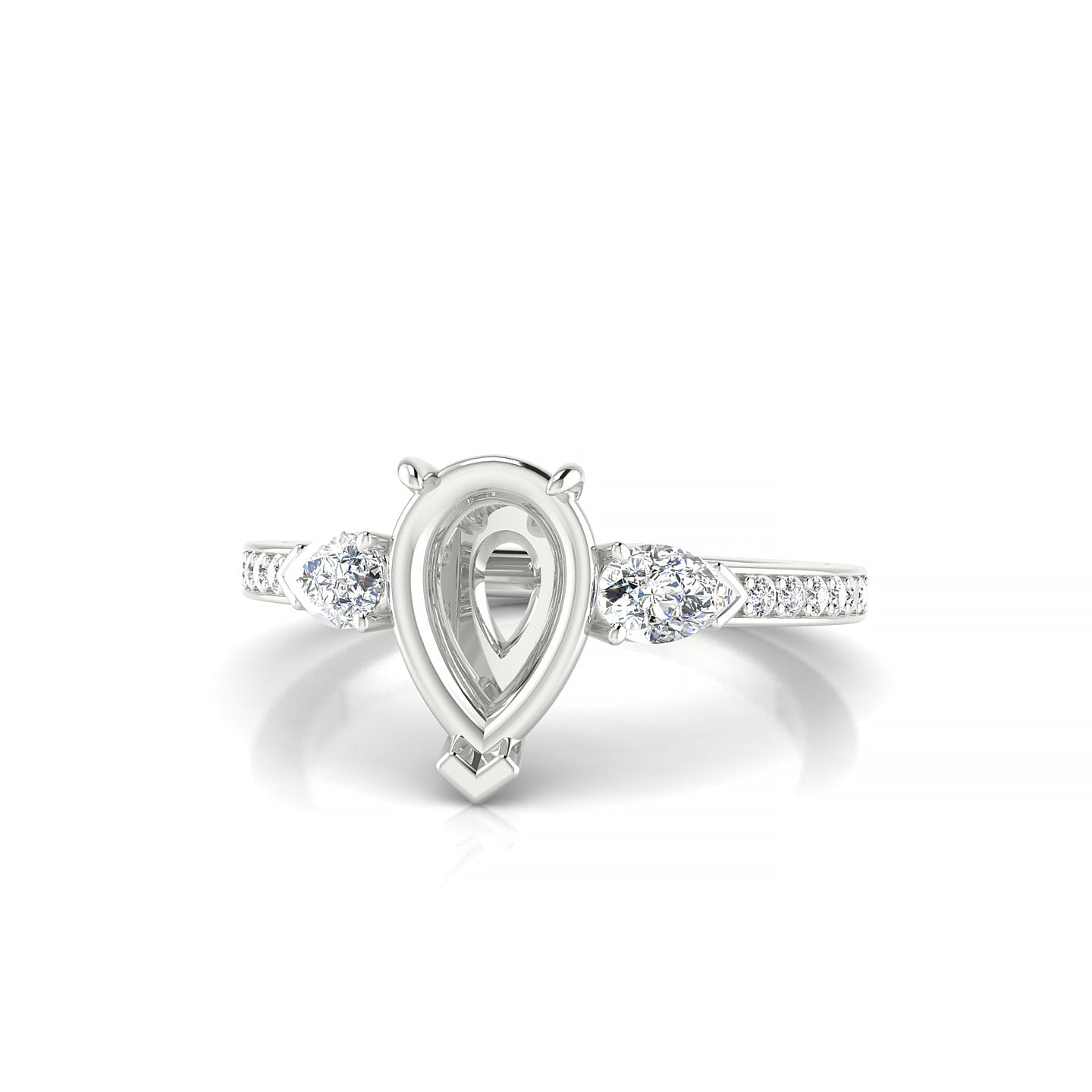 Waterfall Pear 2-2.99 ct | 18k White Gold Side Stones Ring
